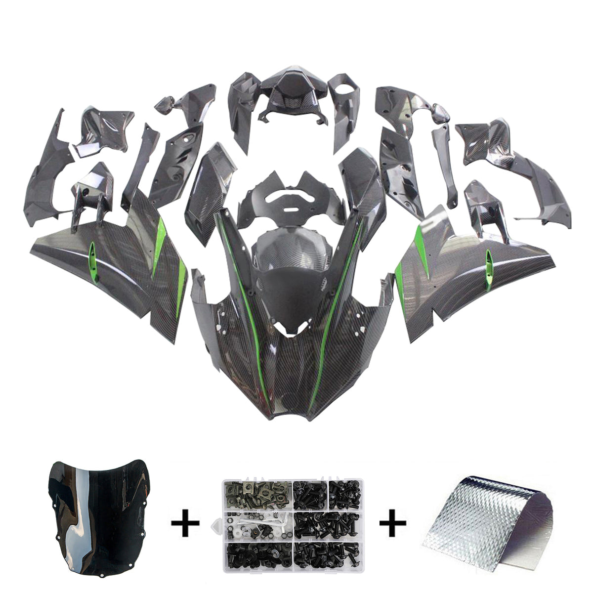 Amotopart 2015-2022 Kawasaki Ninja H2 Black Grey Carbon Fiber Fairing Kit