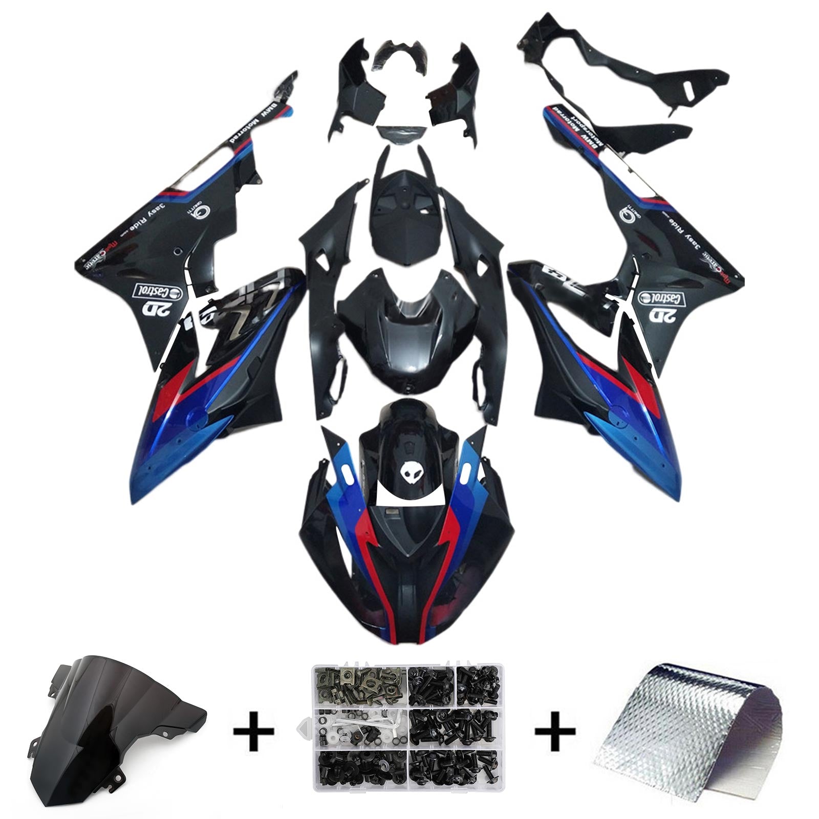 Amotopart BMW S1000RR 2017-2018 Kit de carenado azul y negro