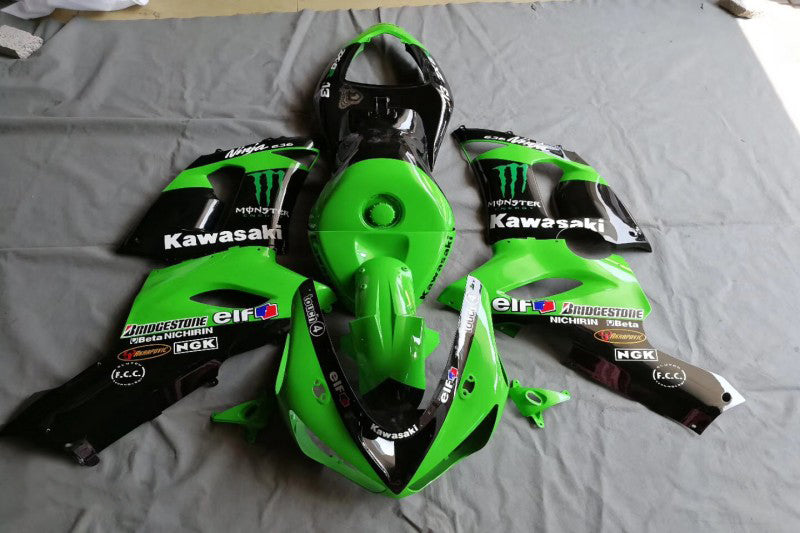 Amotopart Kawasaki 2009-2012 ZX6R 636 Kit de carenado verde Style9