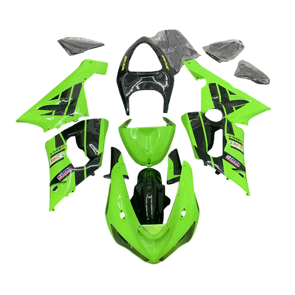 Amotopart 2005-2006 Kawasaki ZX6R 636 Kit de carénage Style2 noir et vert