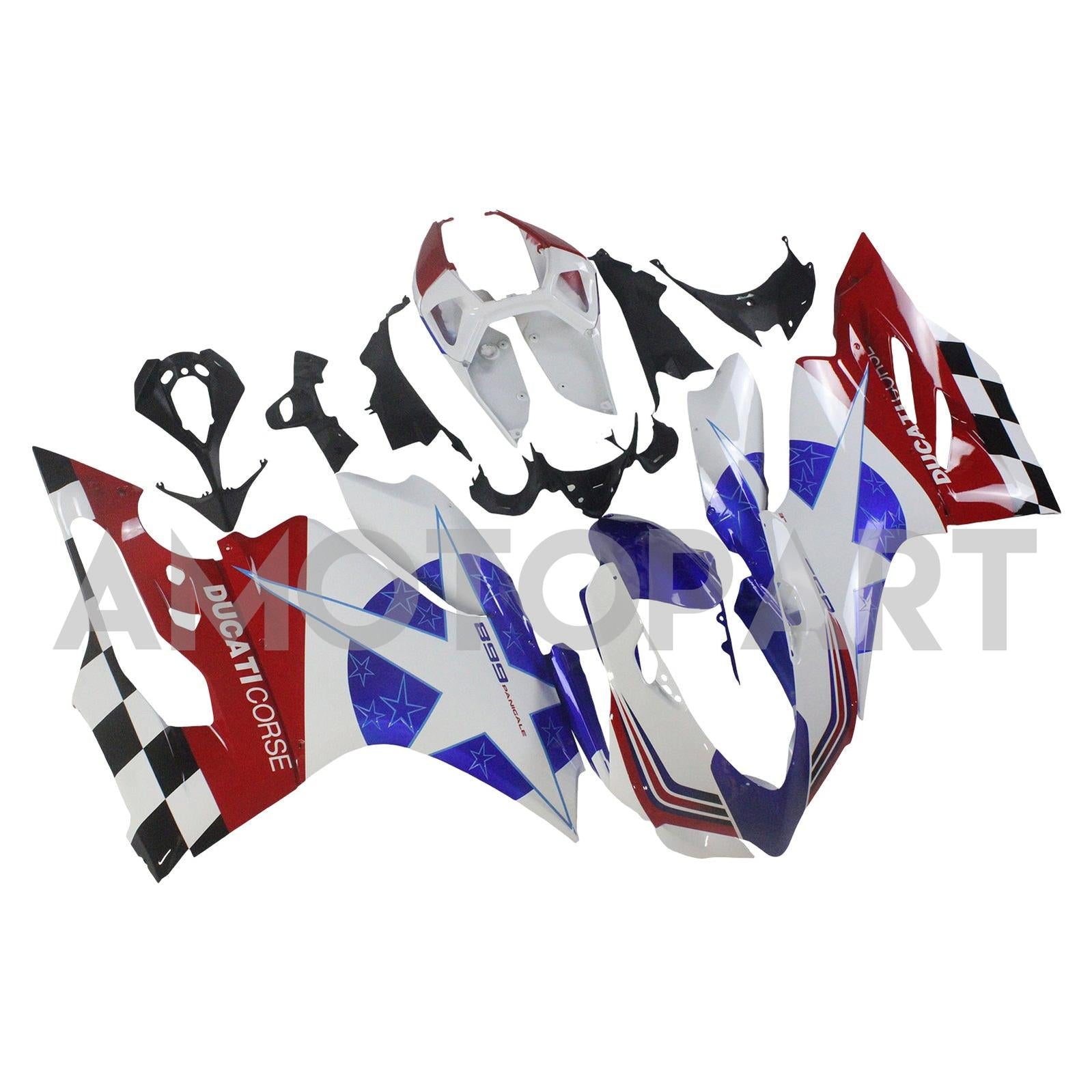 Amotopart 2012-2015 Ducati 899 Blue Red & White Stars Fairing Kit