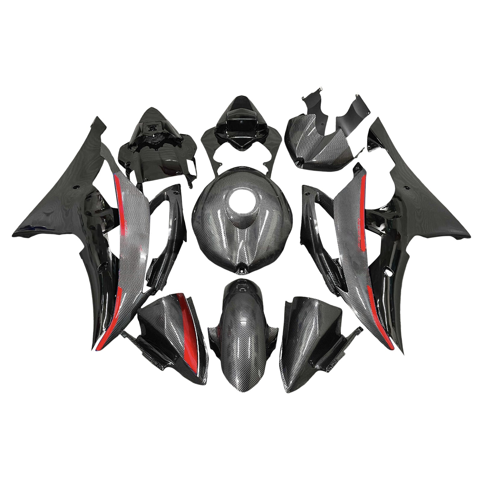 Amotopart 2008-2016 Yamaha YZF-R6 Grey & Black Carbon Fiber Pattern Fairing Kit