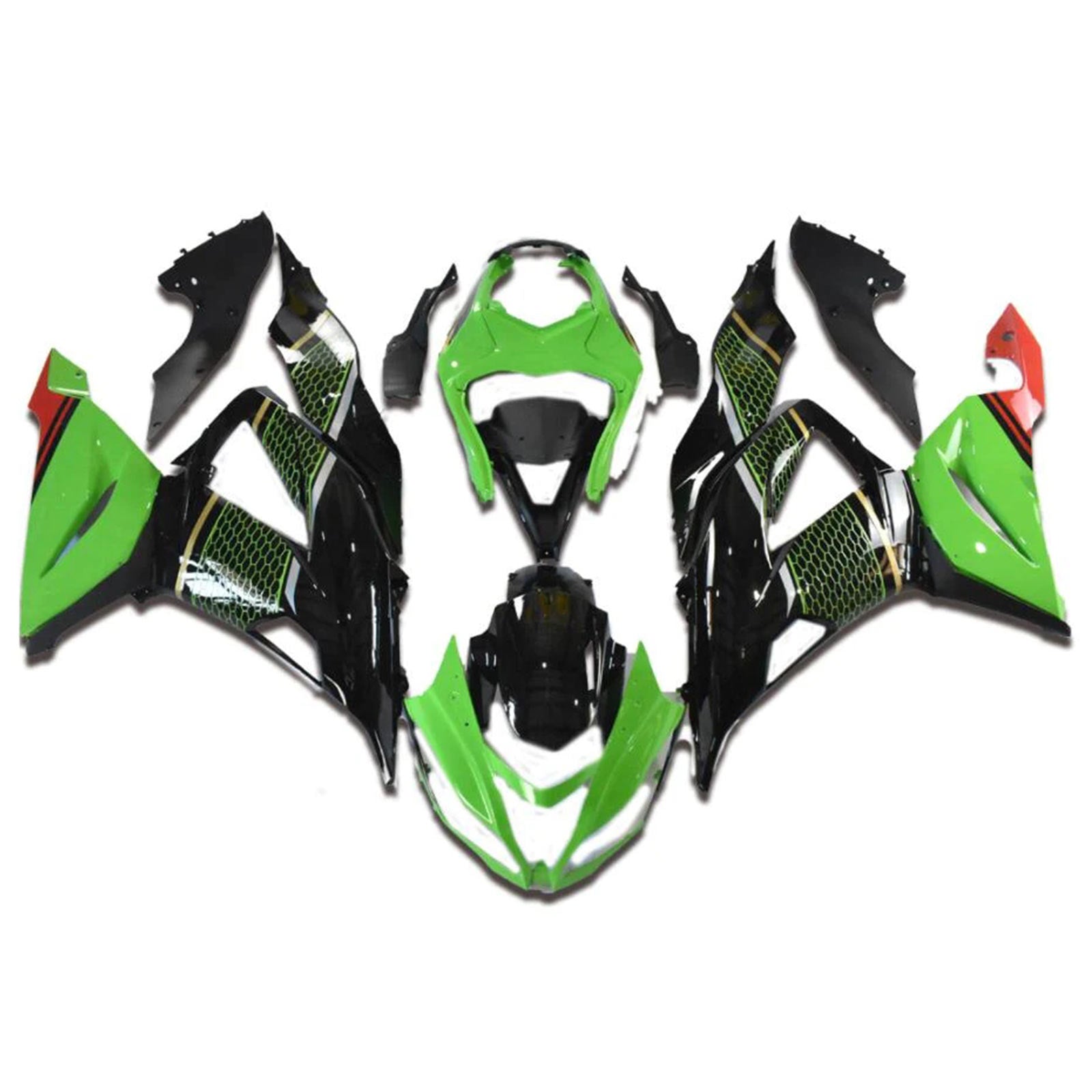 Amotopart 2013-2018 Kawasaki ZX6R 636 Black Green Fairing Kit