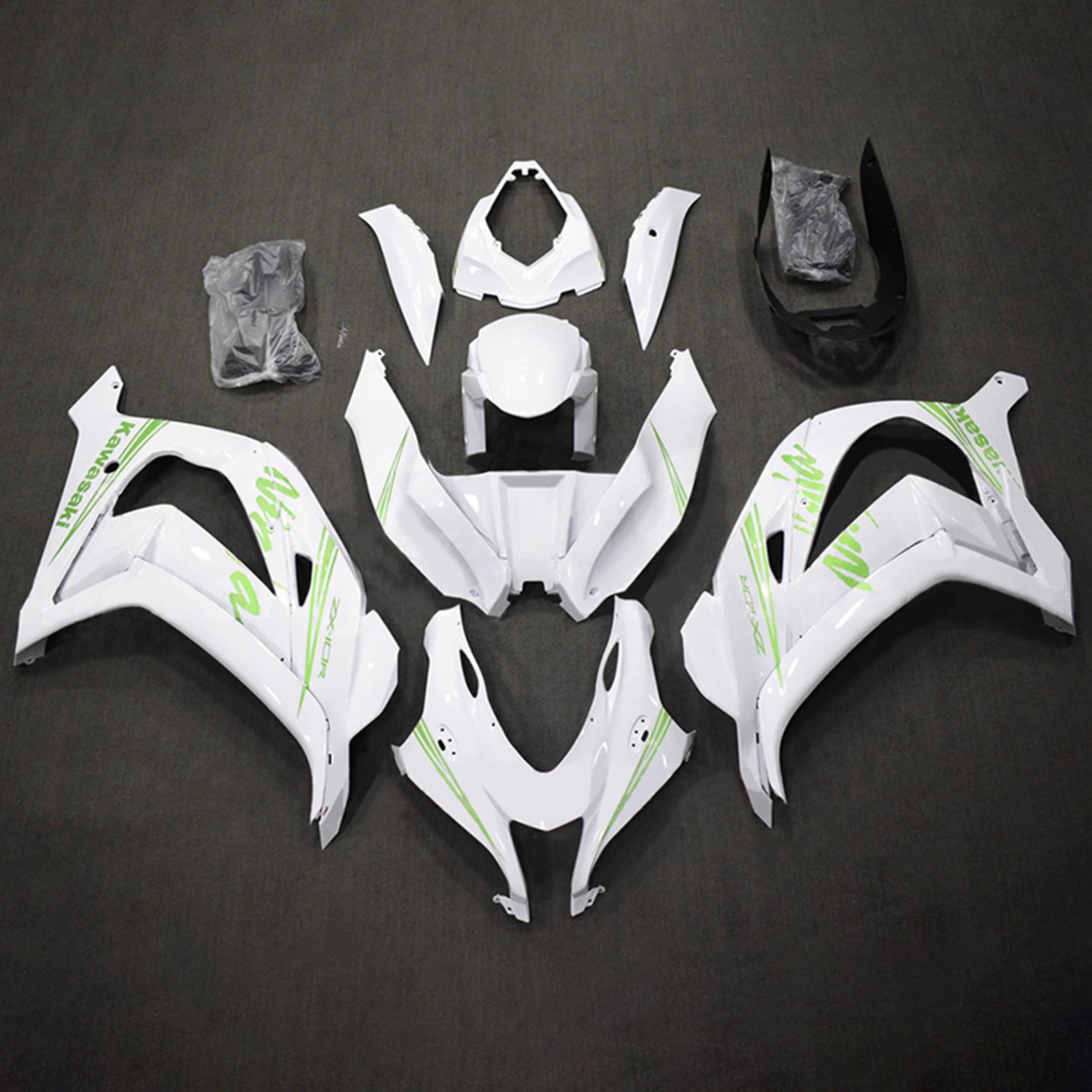 Amotopart 2016-2020 Kawasaki ZX10R White Green Fairing Kit