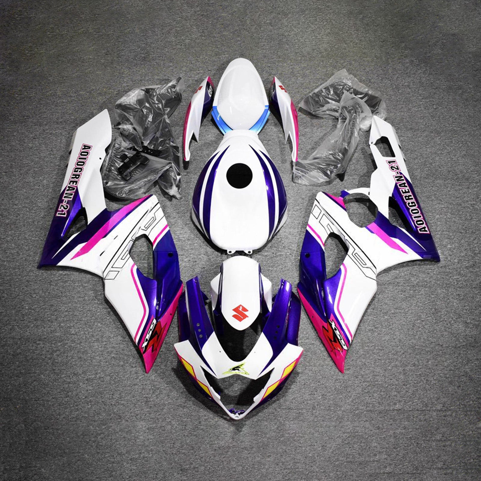Amotopart 2005-2006 Suzuki GSXR1000 White Purple Pink Fairing Kit
