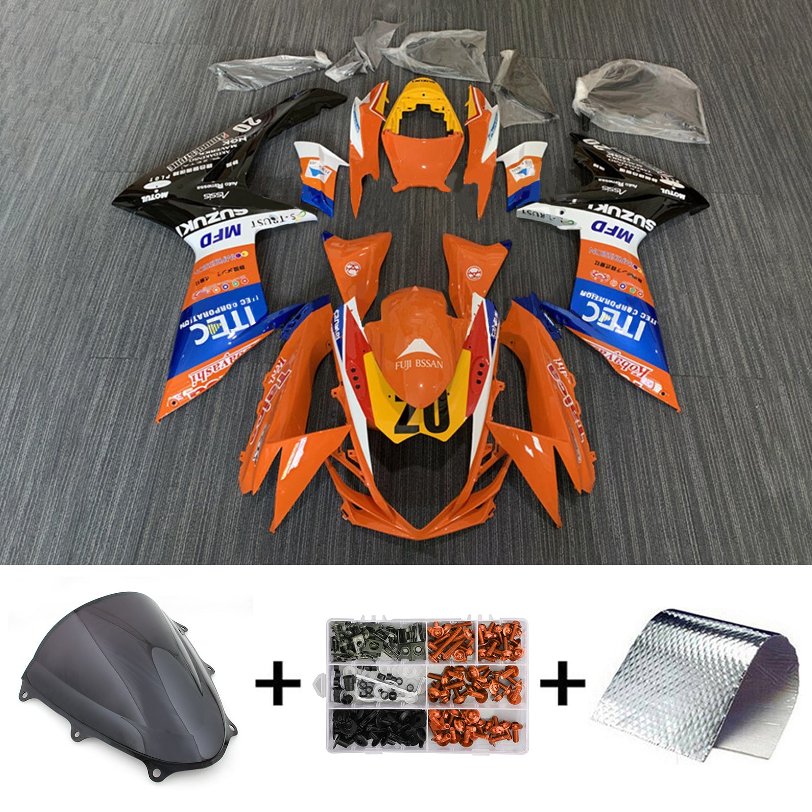 Amotopart 2011-2024 GSXR 600/750 Suzuki Kit de carenado naranja y azul