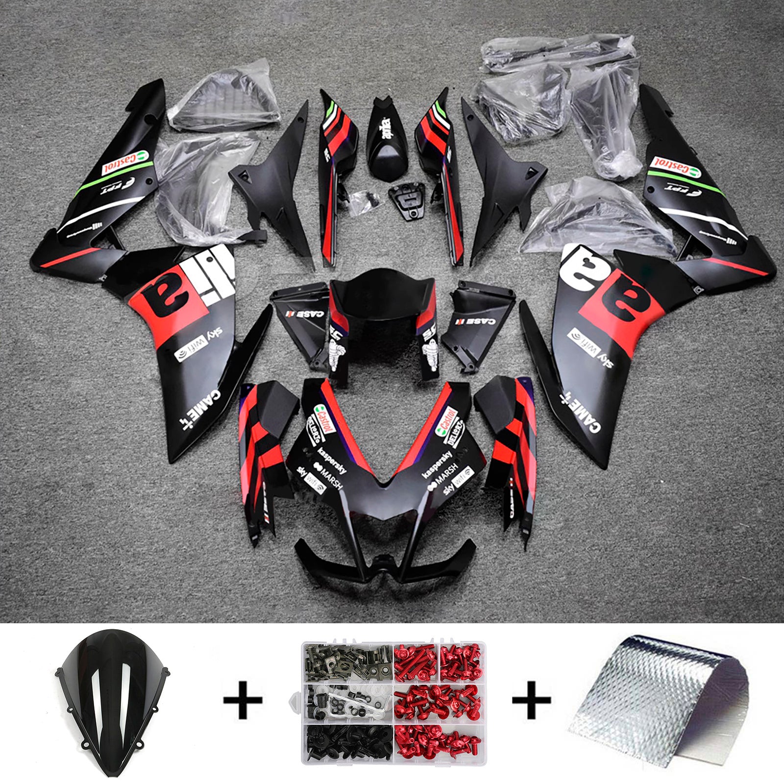 Amotopart 2009-2015 Aprilia RSV4 1000 Matte Black Red Fairing Kit