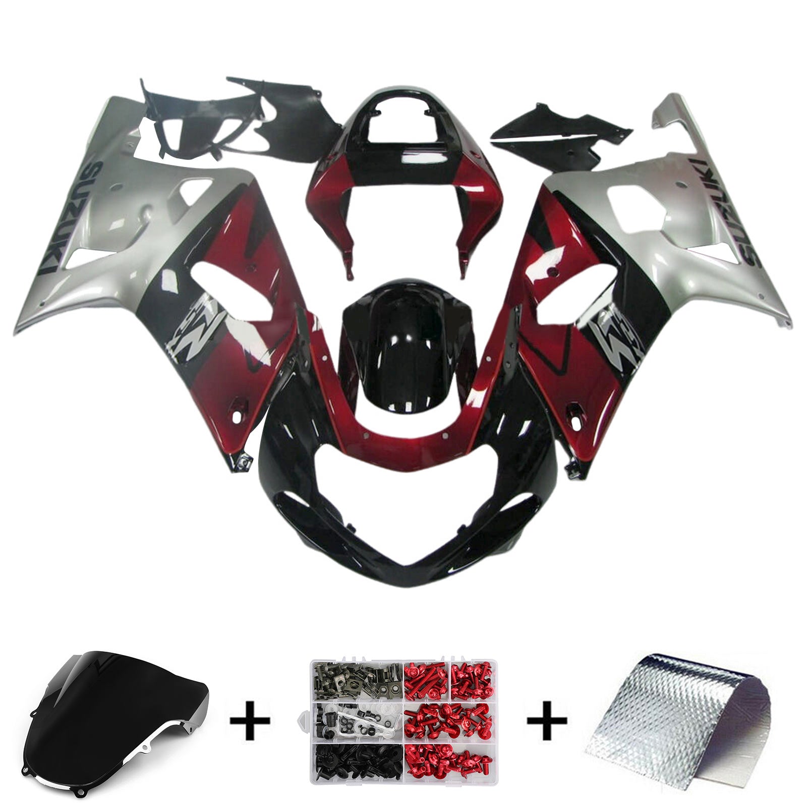 Amotopart 2001-2003 GSXR600 2000-2003 GSXR750 K1 Suzuki Kit de carénage gris rouge foncé