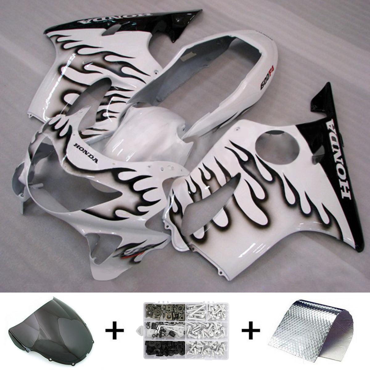 Amotopart 1999-2000 CBR600 F4 Honda White with Black Flame Fairing Kit