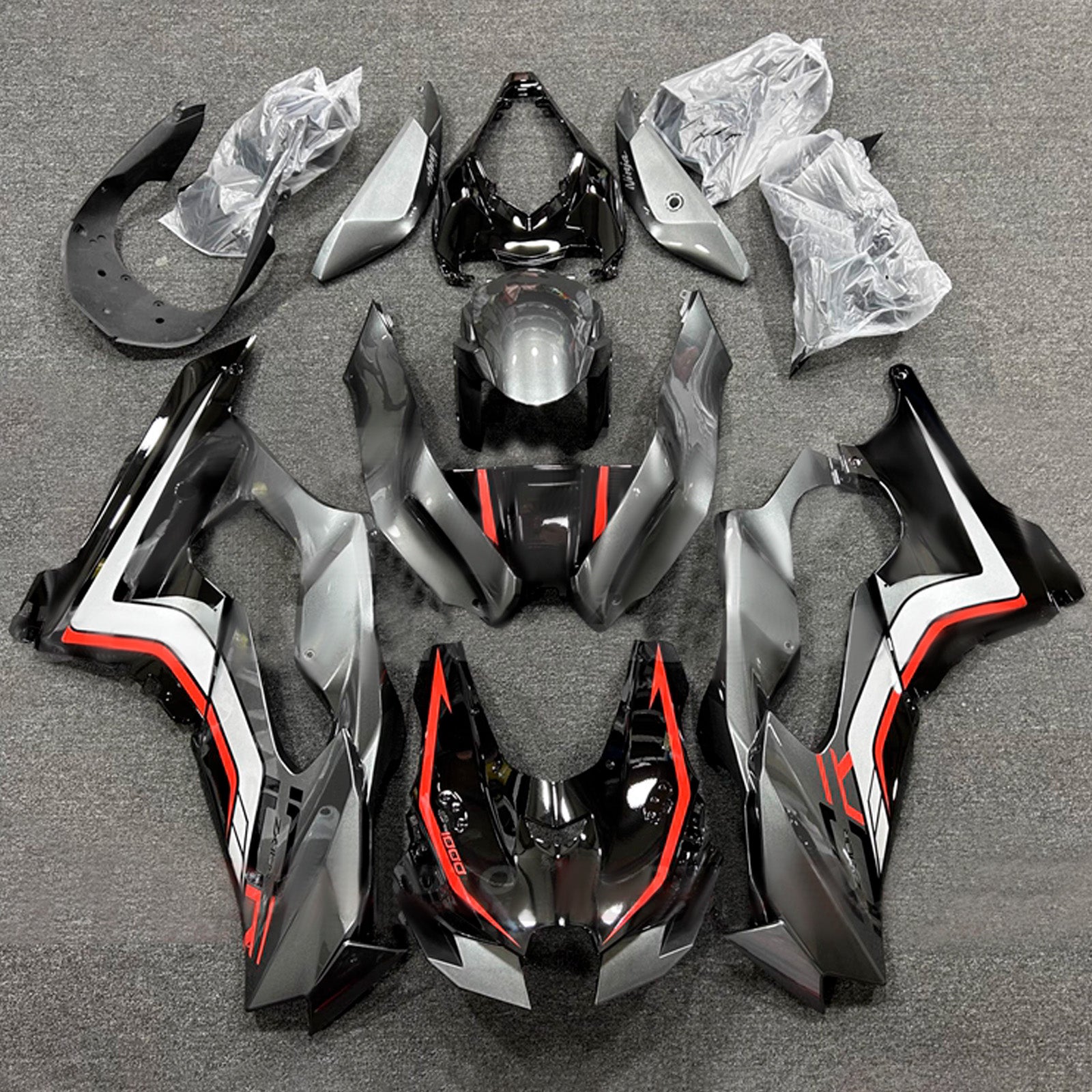 Amotopart 2021-2025 Kawasaki ZX-10R/ZX-10RR Black Grey White Fairing Kit