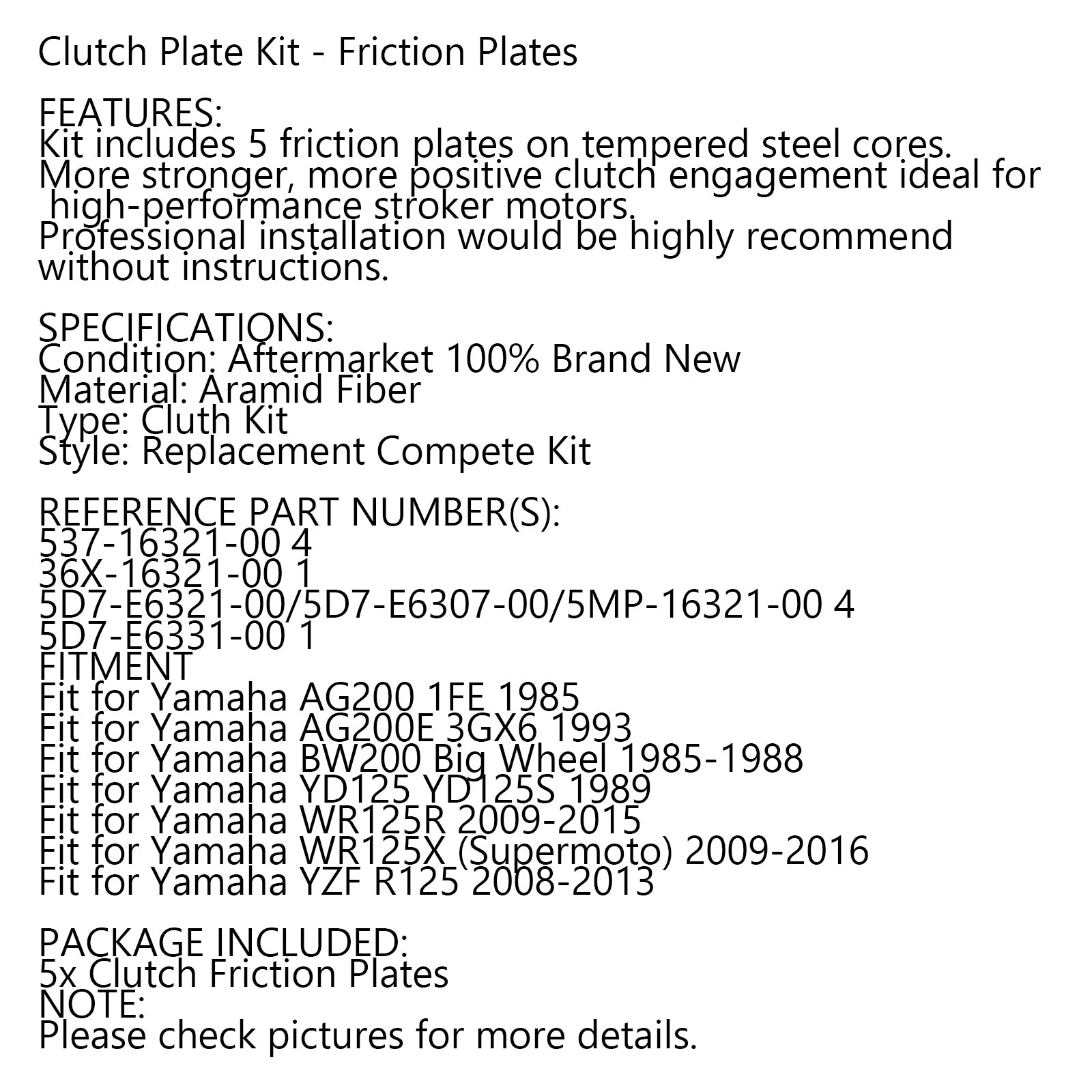 Clutch Friction Plate Kit Set For Yamaha YZF R125 WR125X/R YD125 YD125S AG200