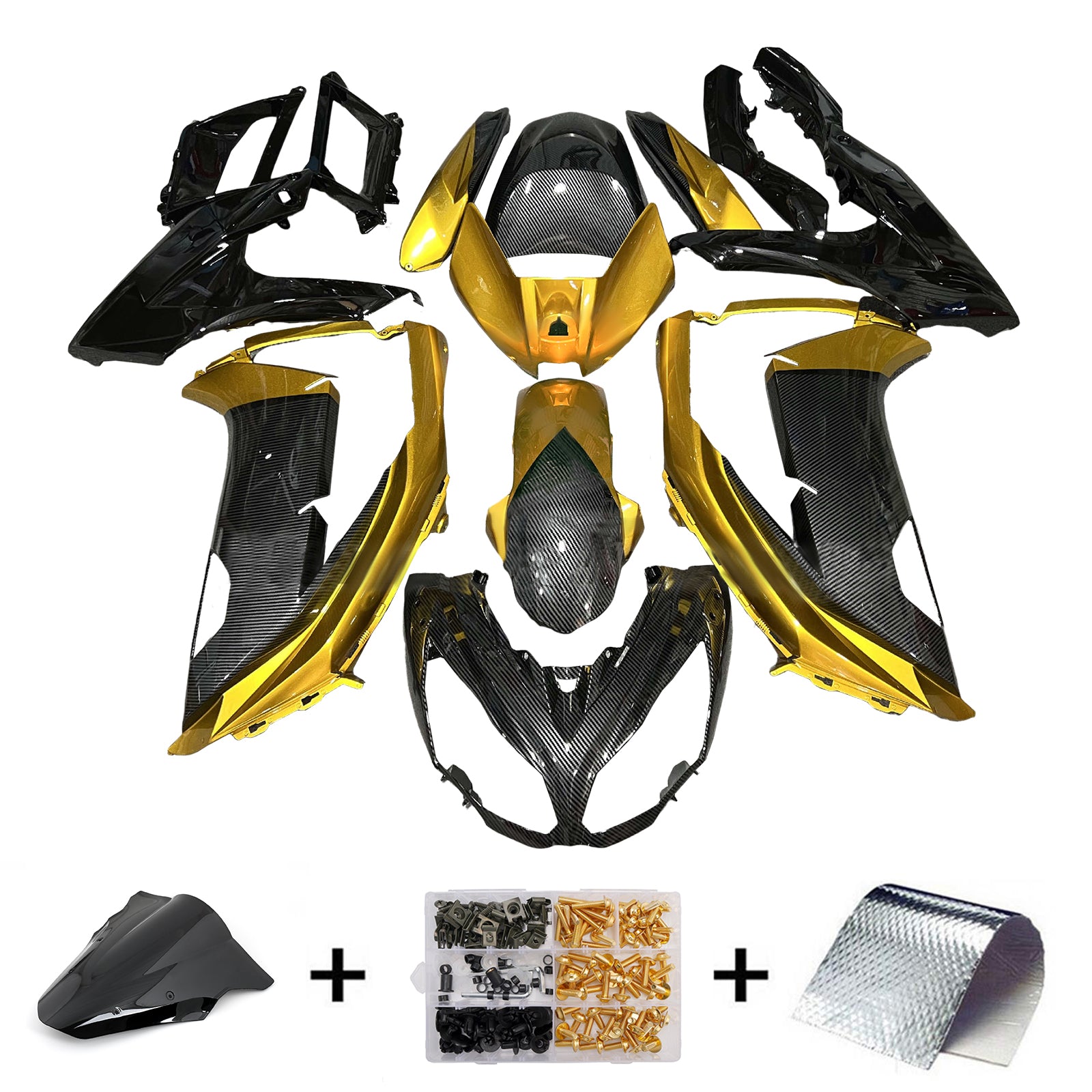 Amotopart 2012-2016 Kawasaki Ninja 650 ER6F Gold Carbon Fiber Pattern Fairing Kit