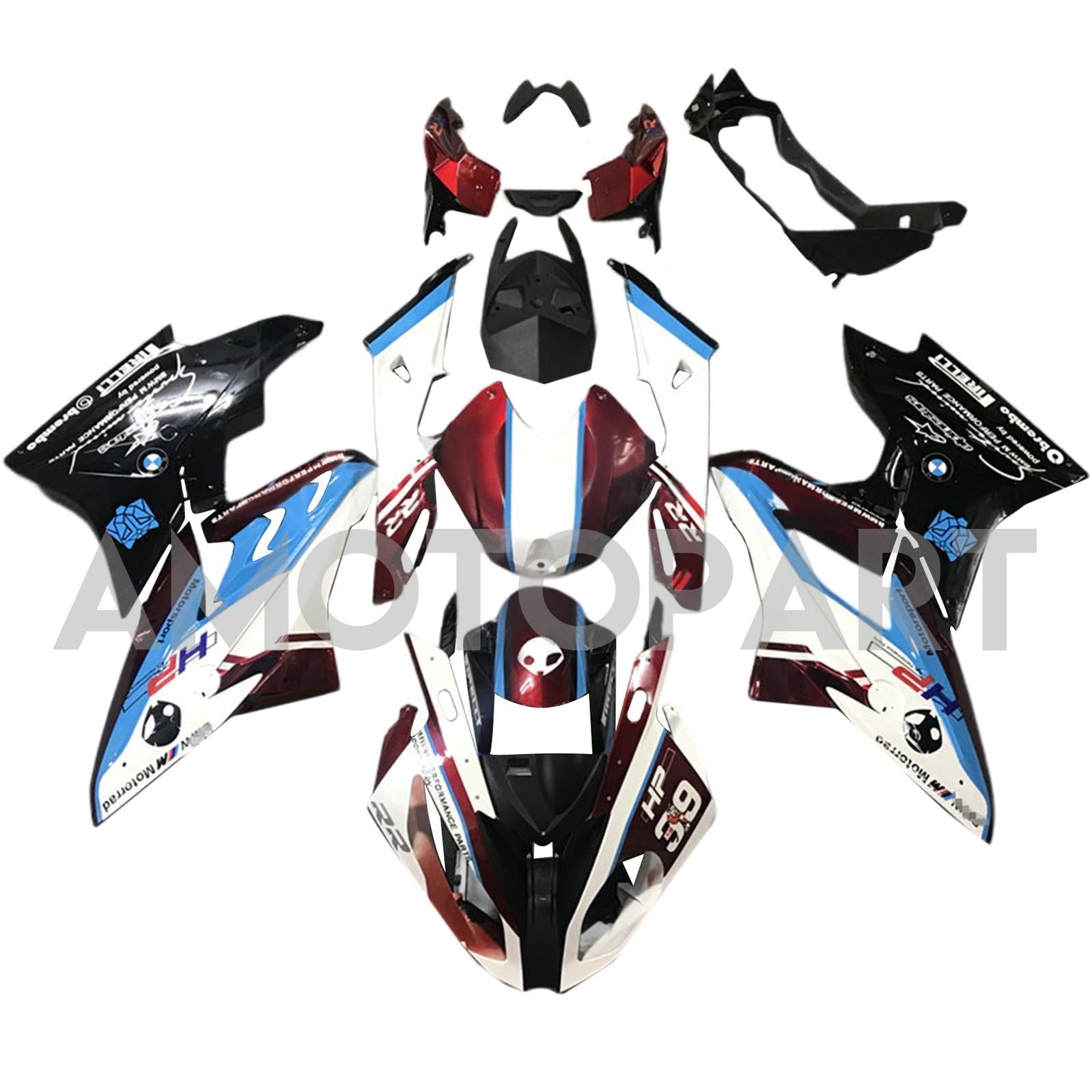 Amotopart BMW S1000RR 2015-2016 Kit de carenado azul y negro estilo 1