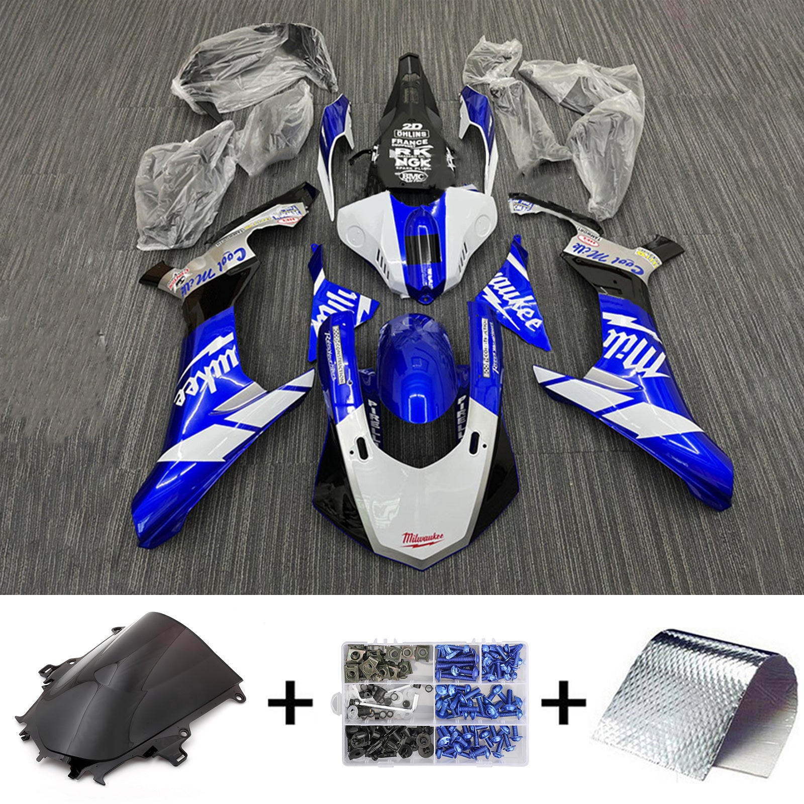 Amotopart ヤマハ YZF 1000 R1 2015-2019 ホワイト&ブルー フェアリングキット