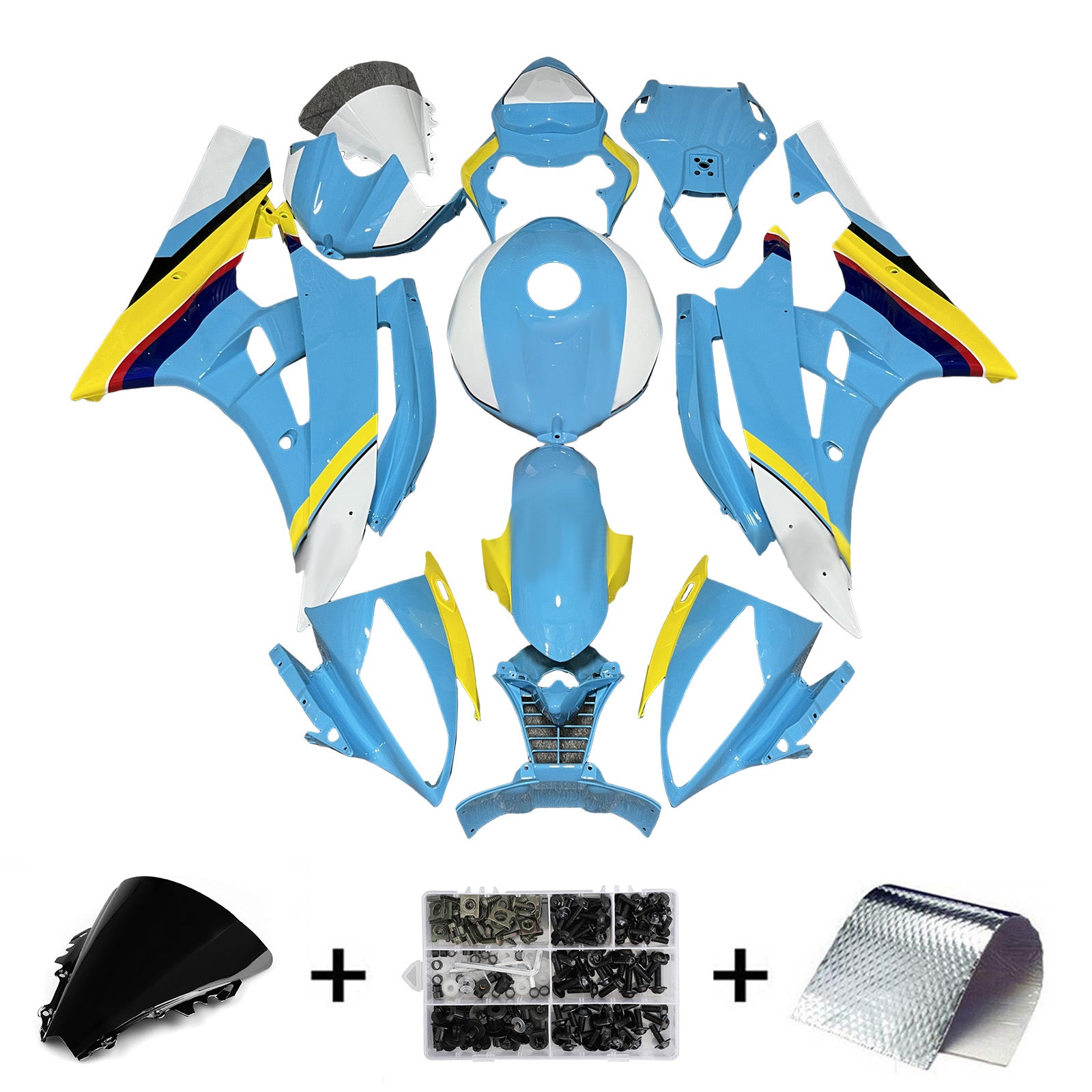 Amotopart 2006-2007 Yamaha YZF-R6 Blue & White Fairing Kit