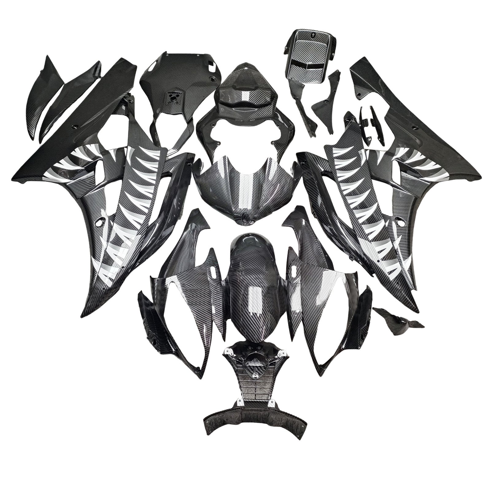 Amotopart 2006-2007 Yamaha YZF-R6 Grey & Black Carbon Fiber Pattern Fairing Ki
