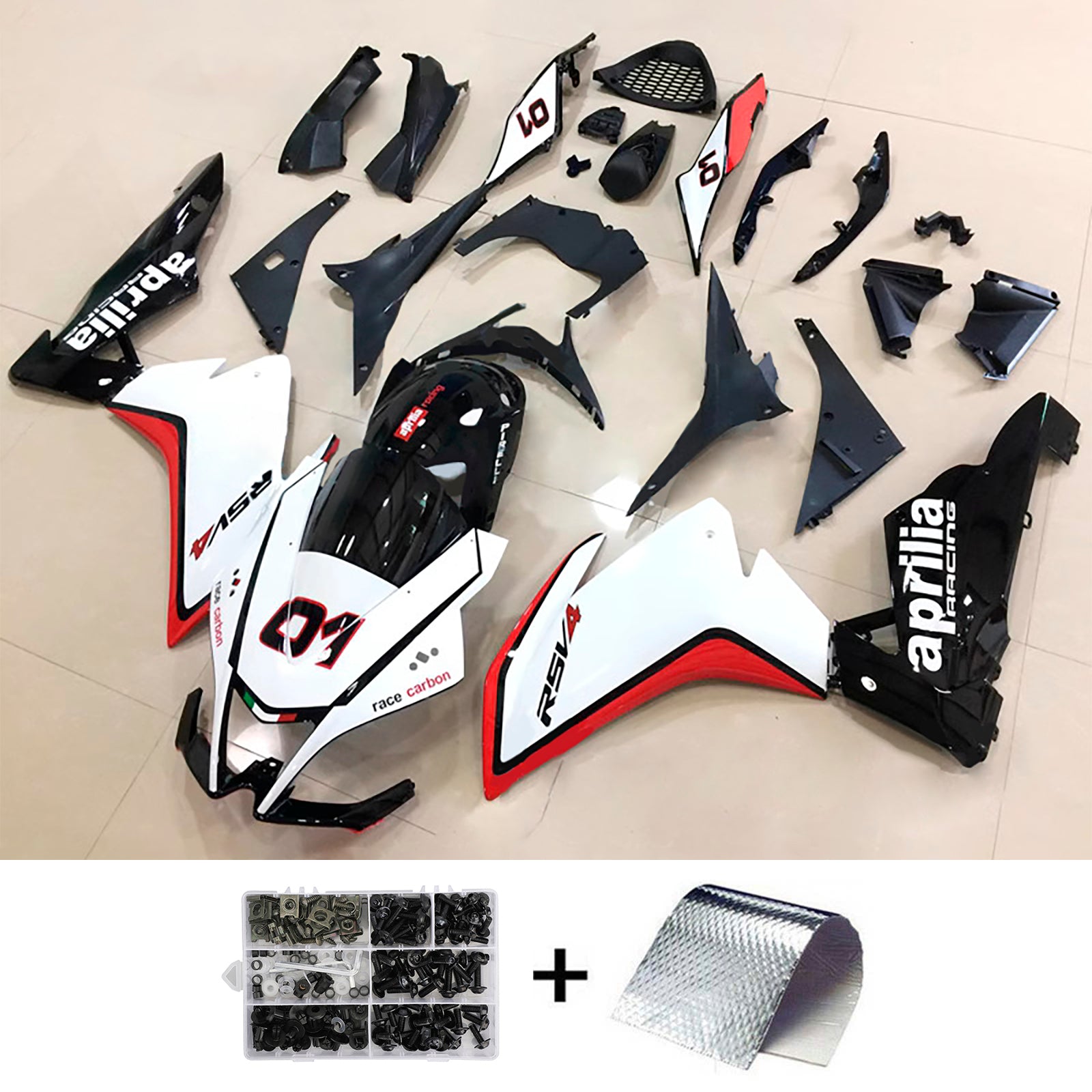 Amotopart 2009-2015 Aprilia RSV4 1000 White Red Black Fairing Kit