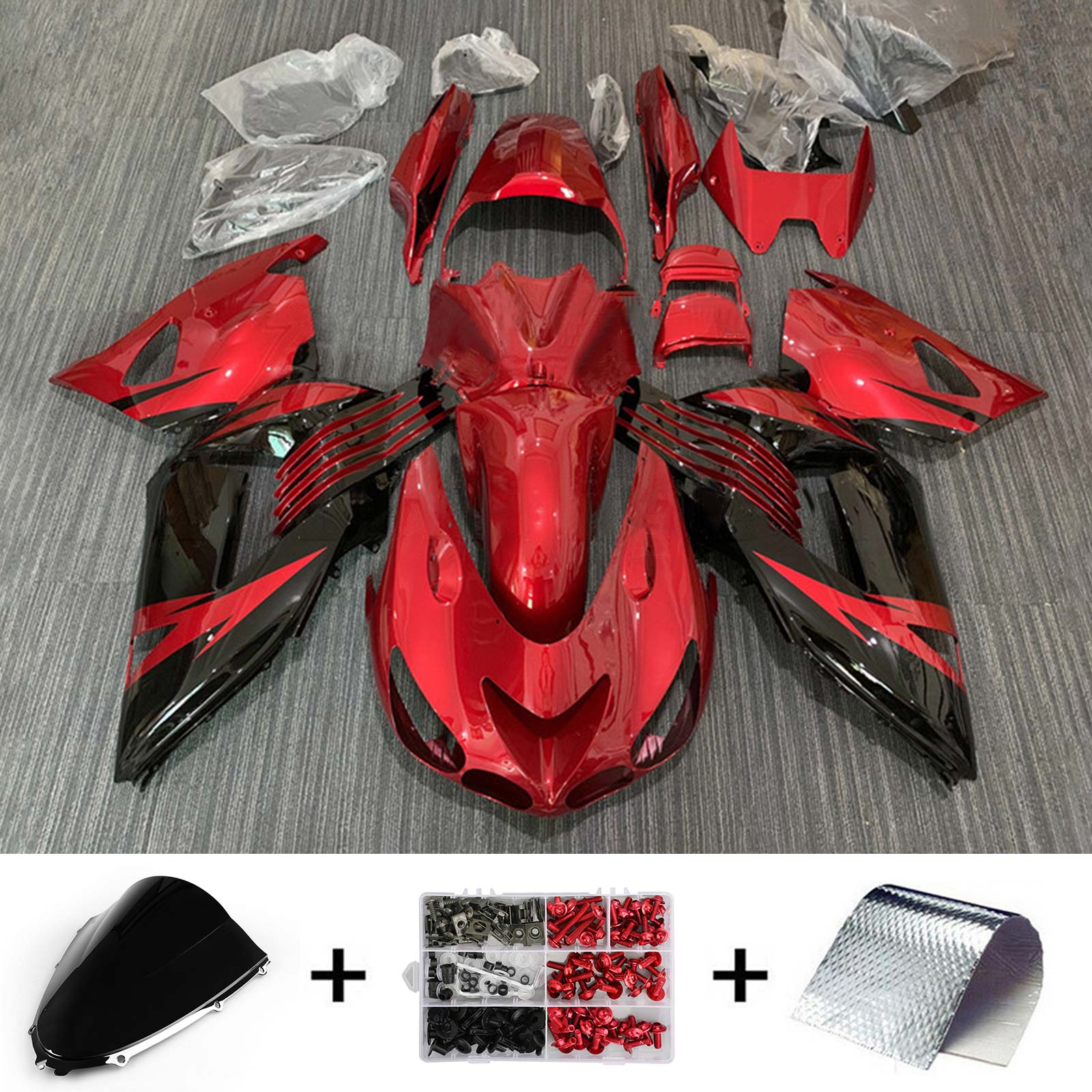 Amotopart 2006-2011 Kawasaki ZX14R Kit de carénage rouge brillant et noir