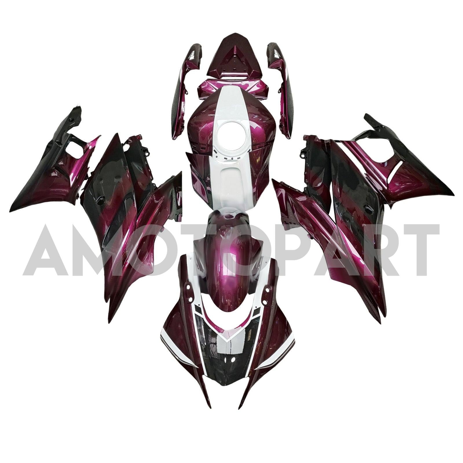 Amotopart 2022-2024 Yamaha YZF R3 R25 Dark Purple White Fairing Kit