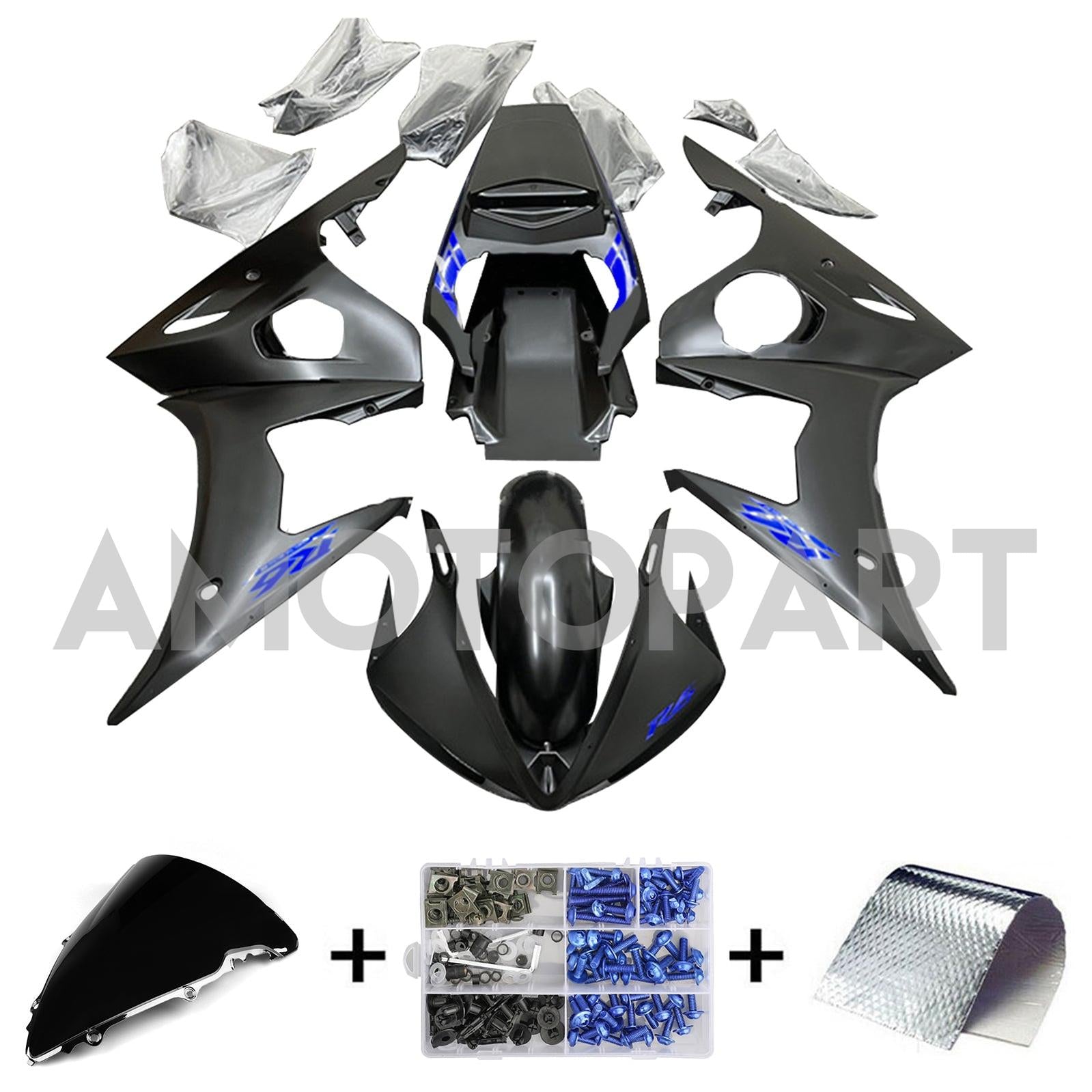 Amotopart Yamaha YZF 600 R6 2003-2004 R6S 2006-2009 Matte Black with B