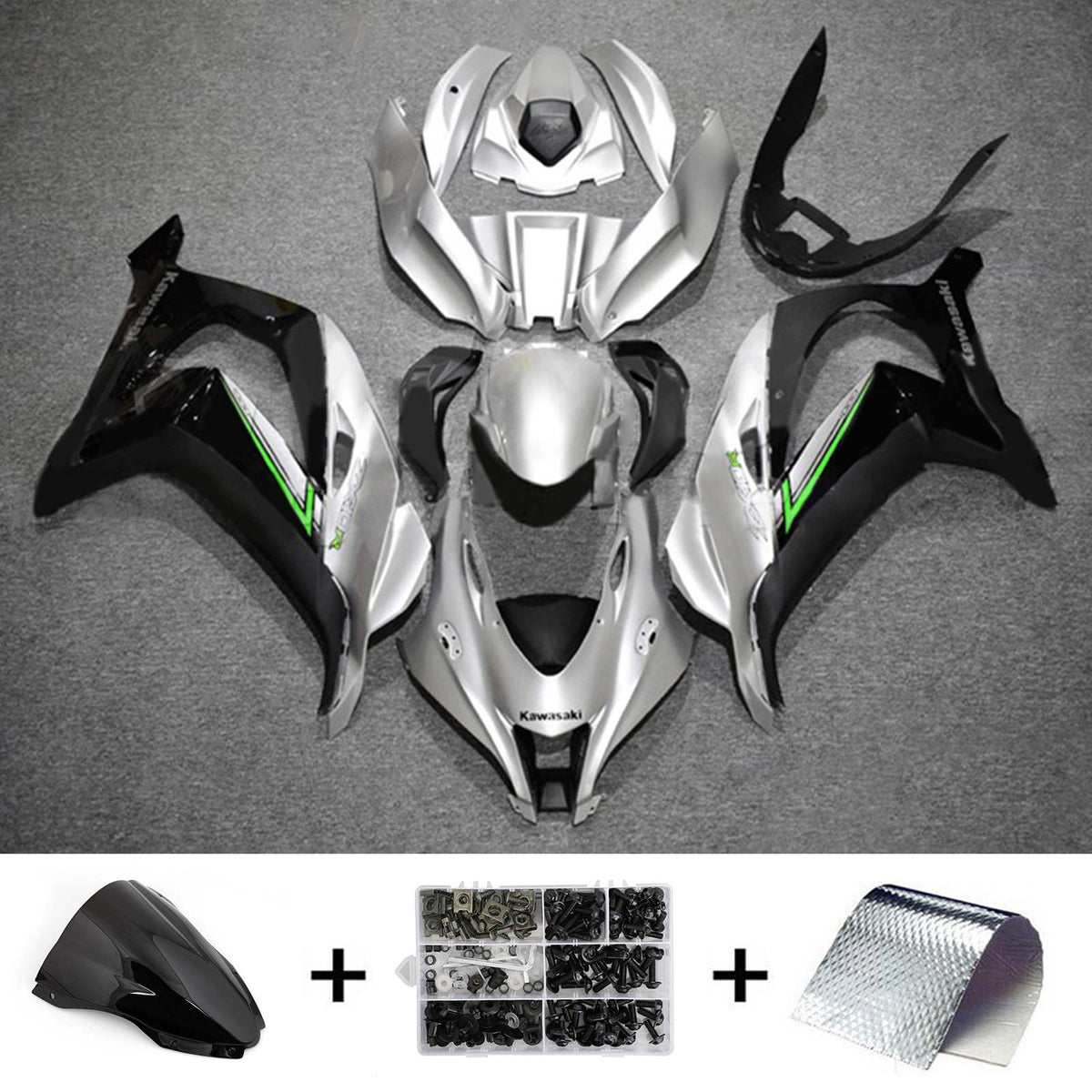 Kit carena Amotopart 2016-2020 ZX10R Kawasaki argento e nero