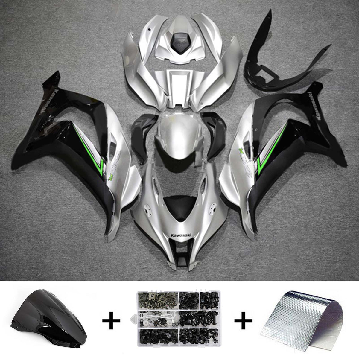 Amotopart 2016-2020 ZX10R Kawasaki Kit de carenado plateado y negro