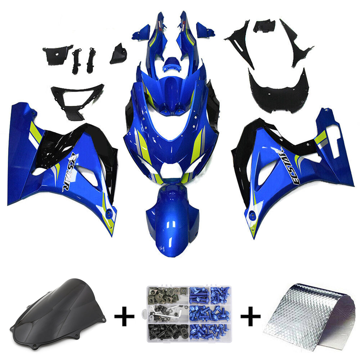 Amotopart 2017-2024 K17 GSXR1000 Suzuki Kit de carenado con emblemas azules y amarillos