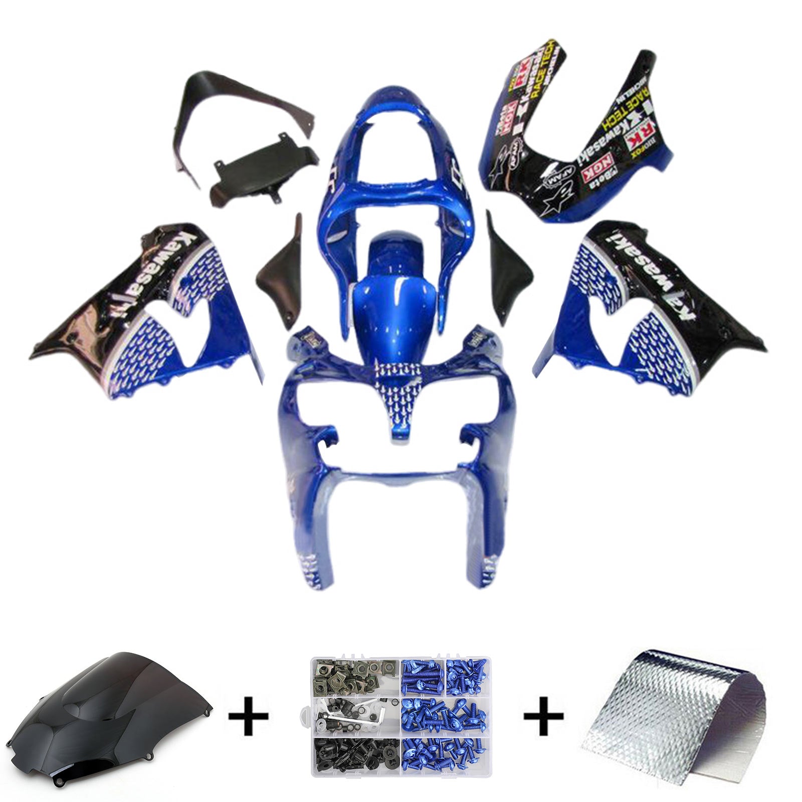 Kit carena Amotopart 2000-2001 Kawasaki ZX9R blu nero