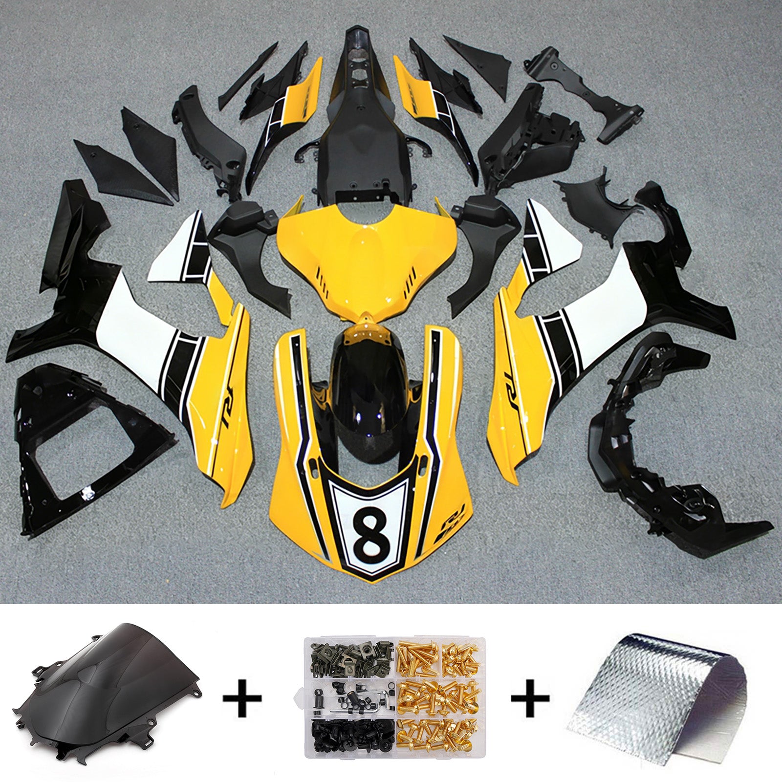Amotopart 2015-2019 Yamaha YZF 1000 R1 Gul/Sort Fairing Kit