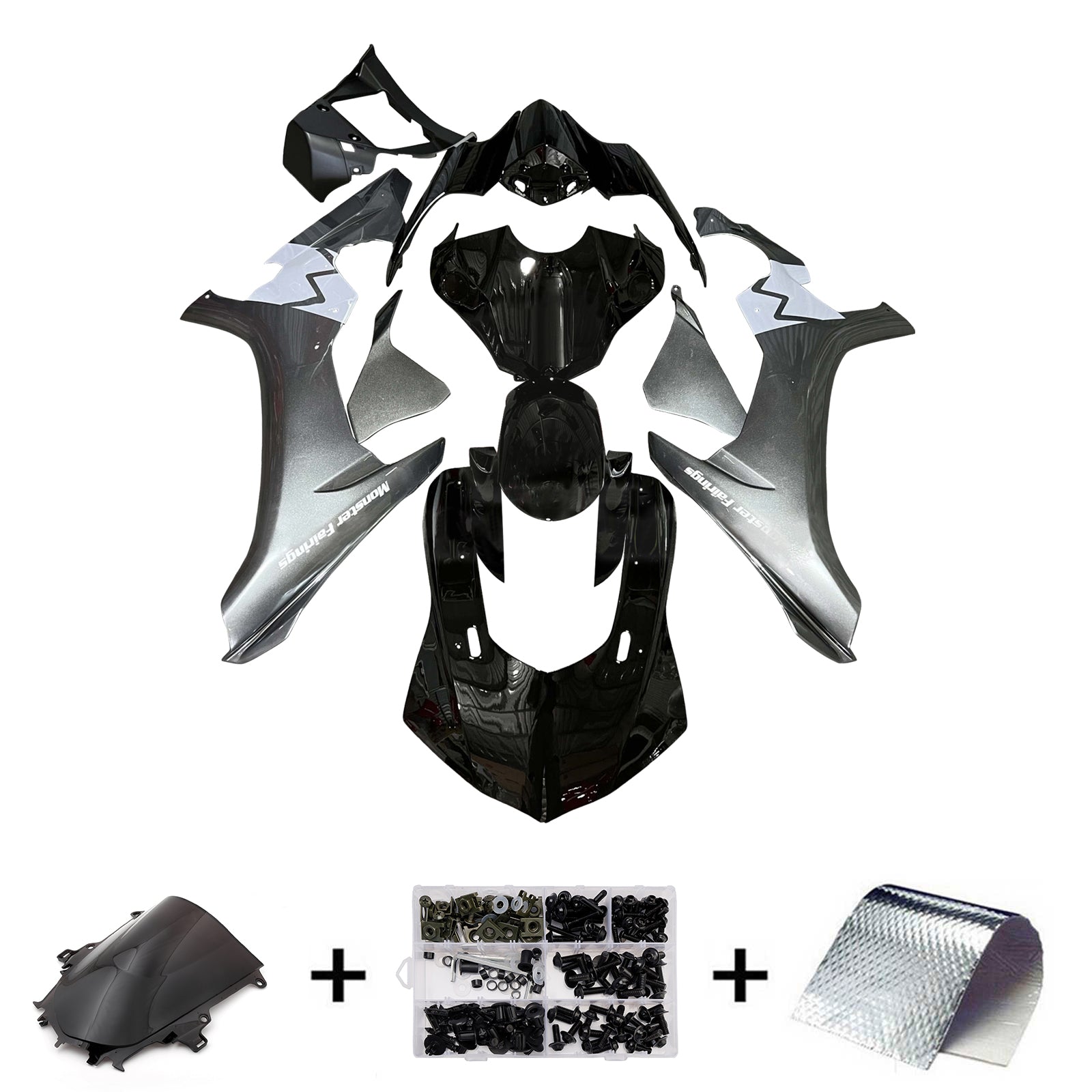 Amotopart 2015-2019 Yamaha  YZF-R1 Grey & Black Fairing Kit