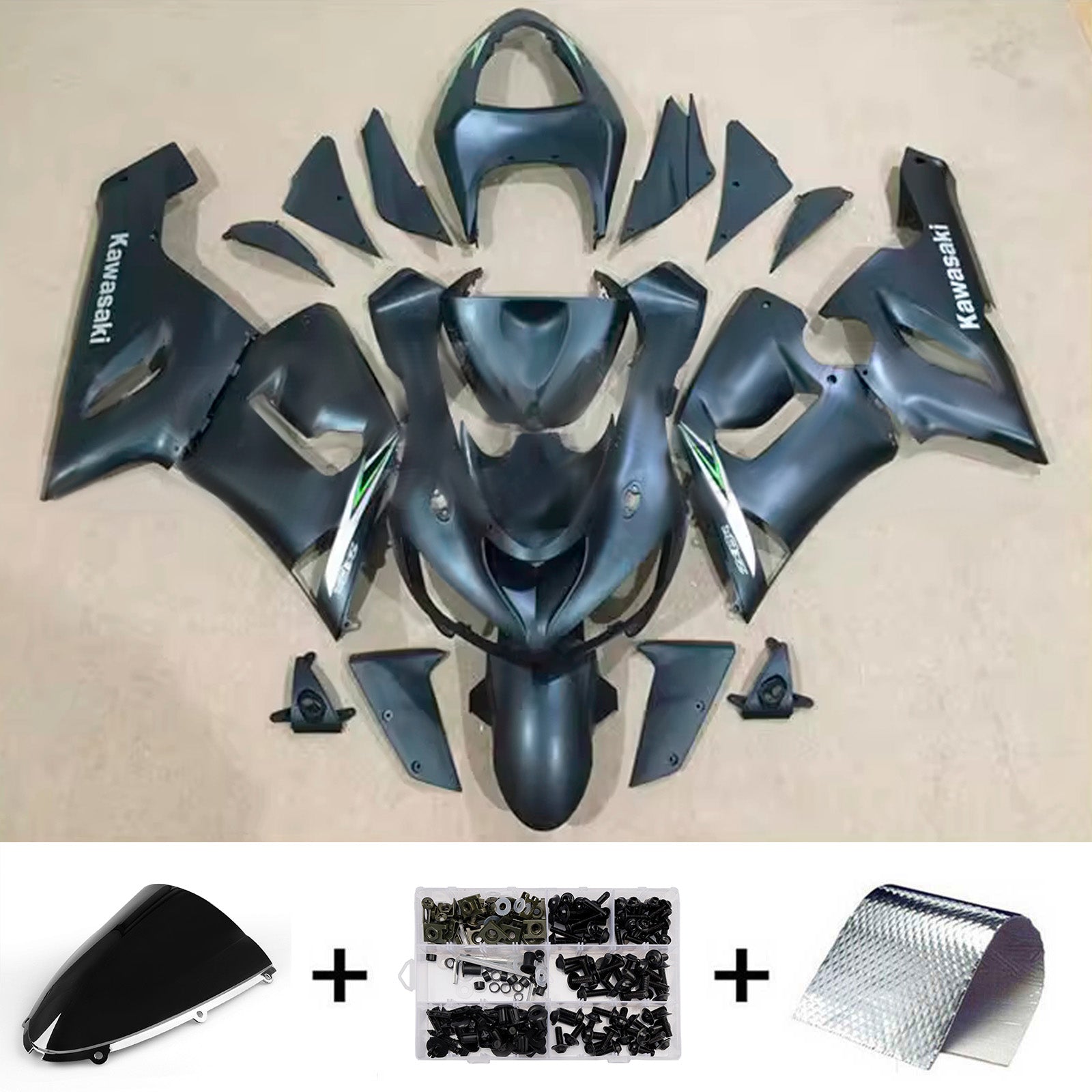 Amotopart 2005-2006 Kawasaki ZX6R 636 Matte Black Fairing Kit