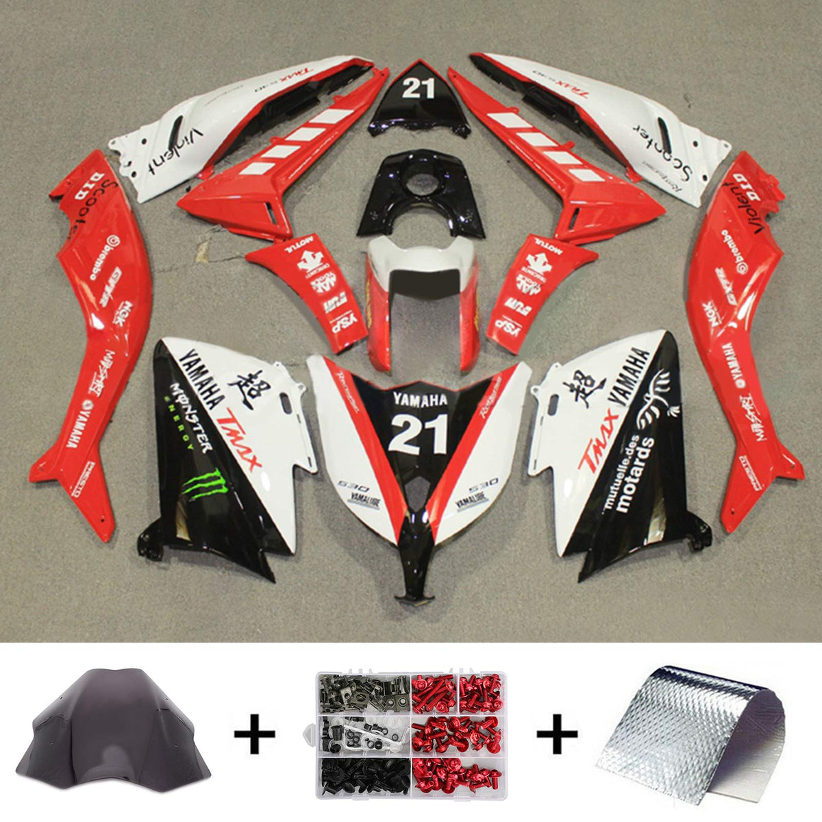 Amotopart 2012-2014 T-Max TMAX530 Yamaha Red&White Style3 Fairing Kit