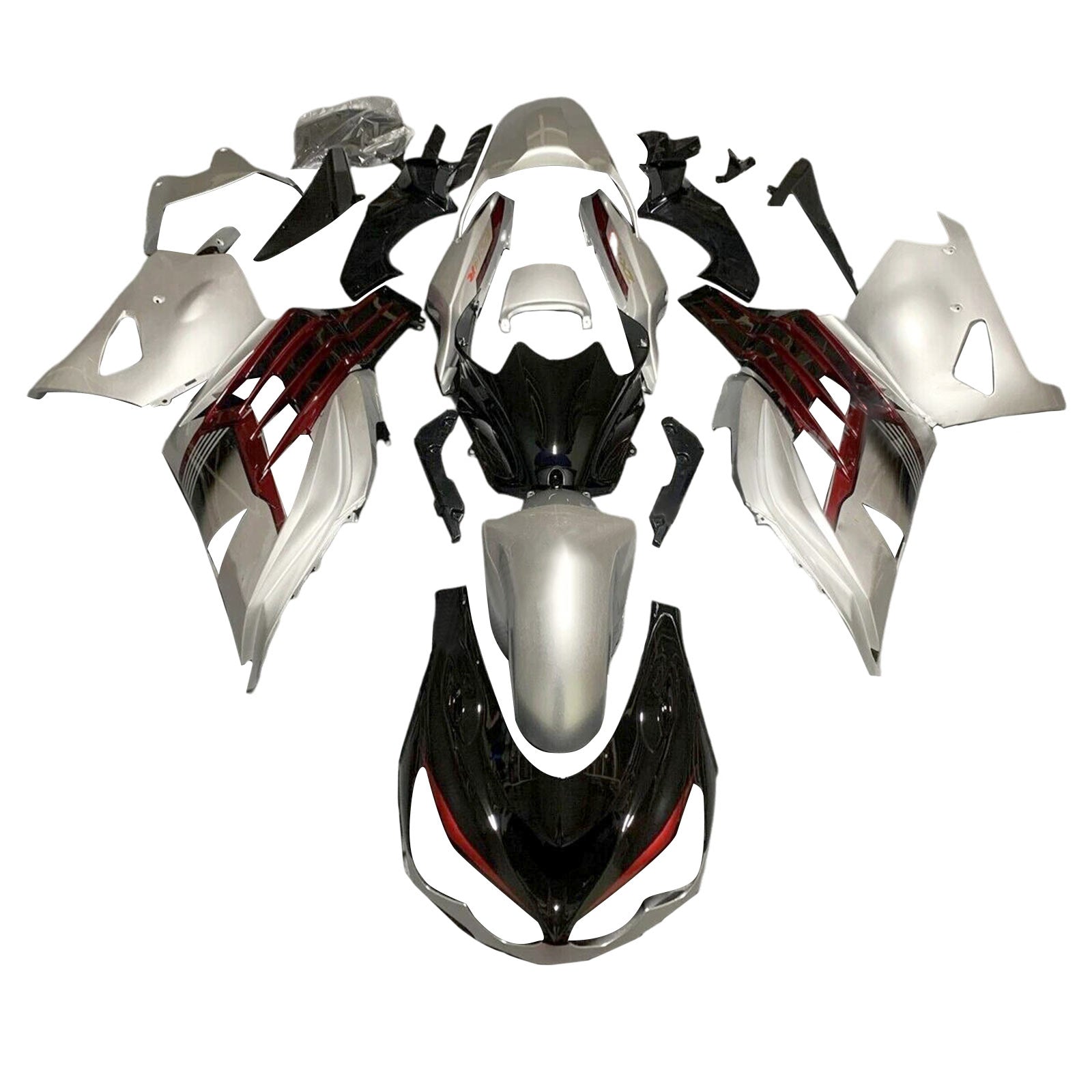 Amotopart 2012-2022 Kawasaki ZX14R ZZR1400 Kit de carénage noir gris argent et rouge