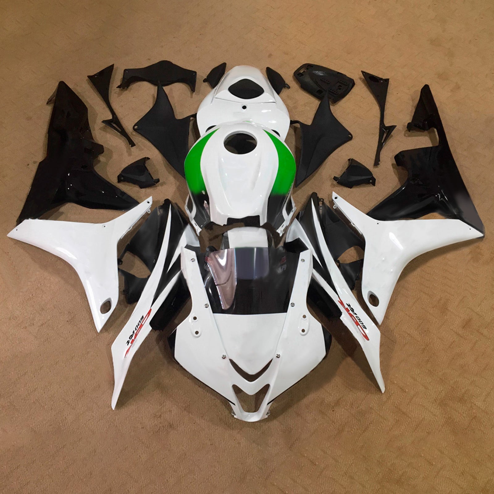 Amotopart 2007-2008 Honda CBR600RR White Green Fairing Kit