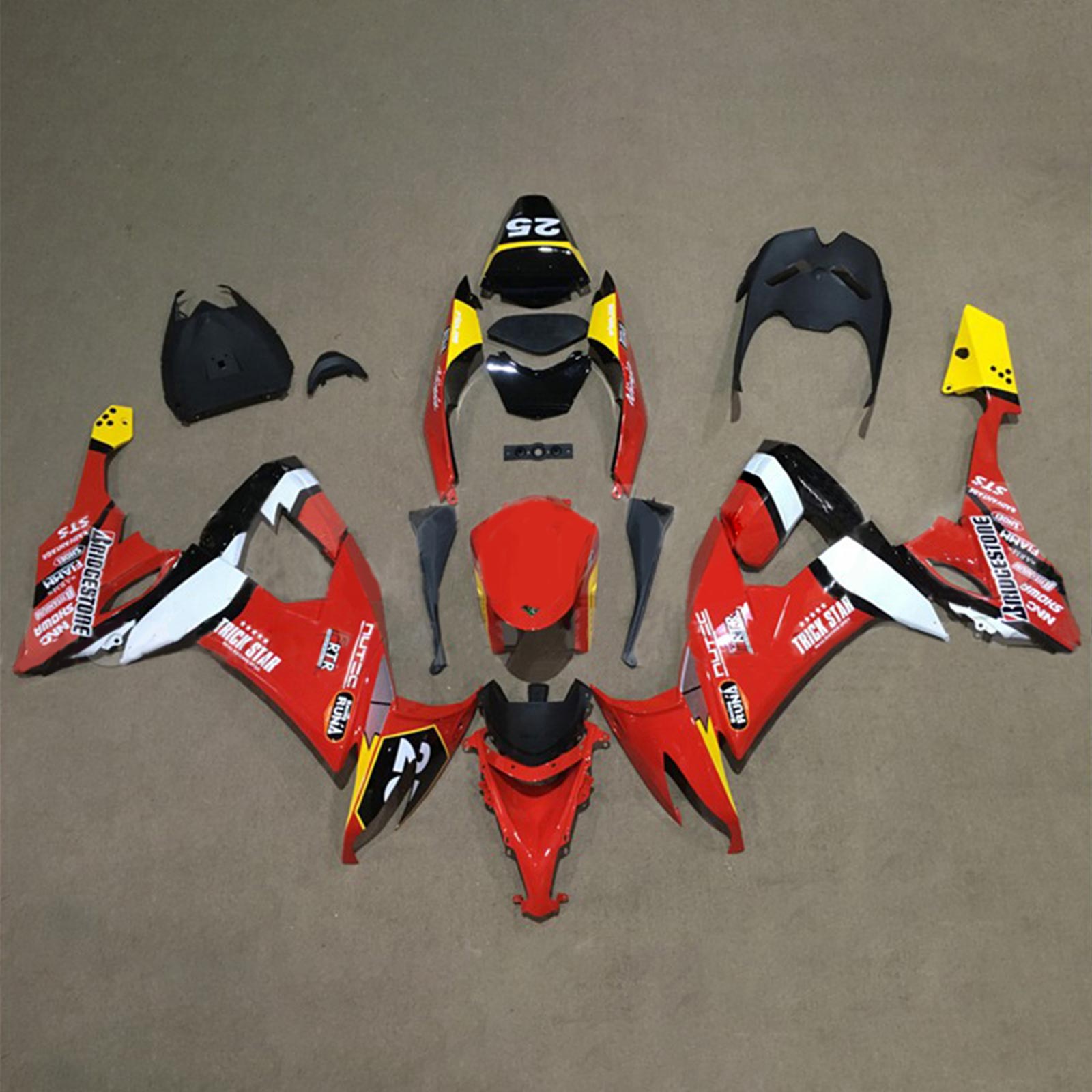 Amotopart 2008-2010 Kawasaki ZX10R Kit de carénage rouge et jaune