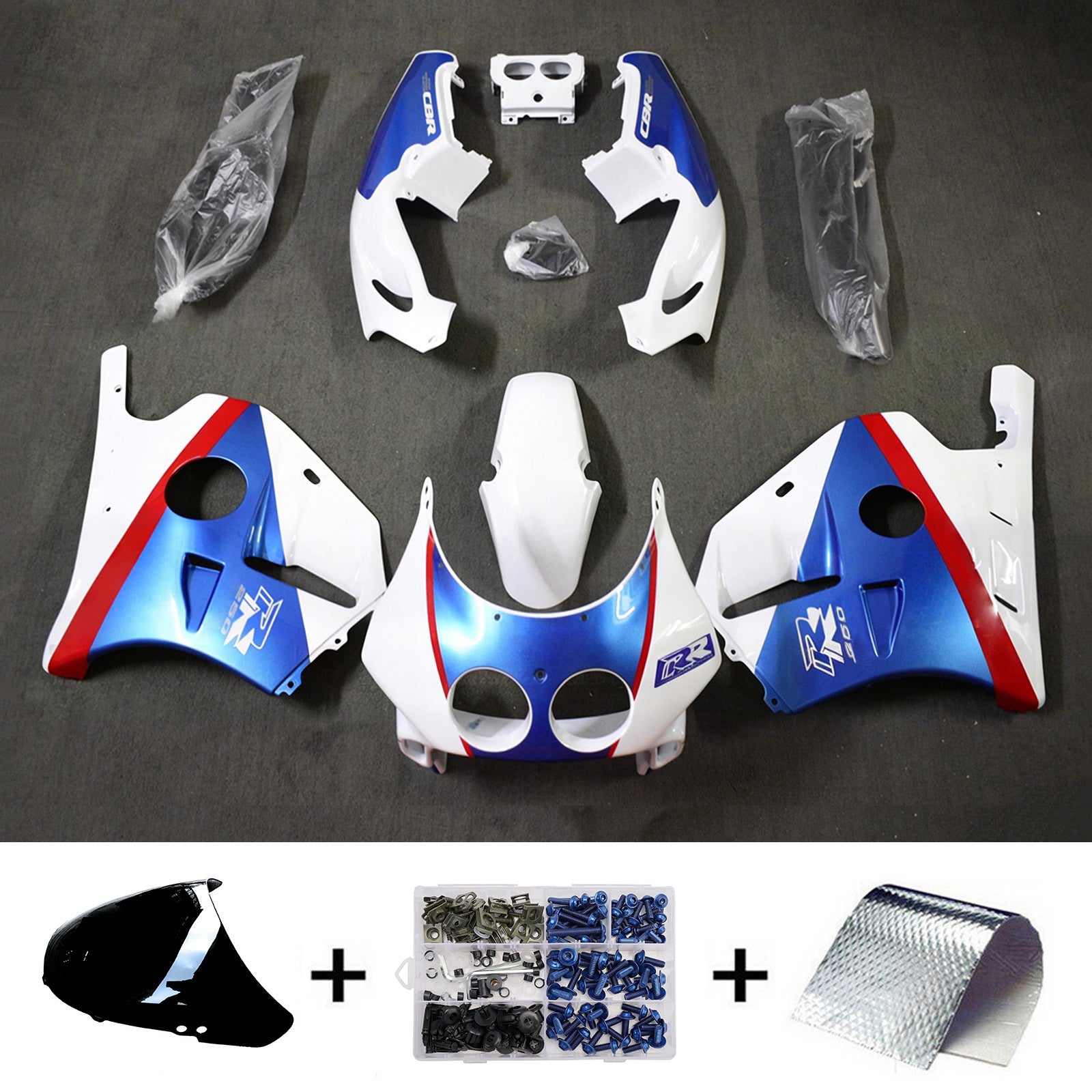 Amotopart 1990-1998 Kit carena Honda CBR250RR MC22 bianco/blu