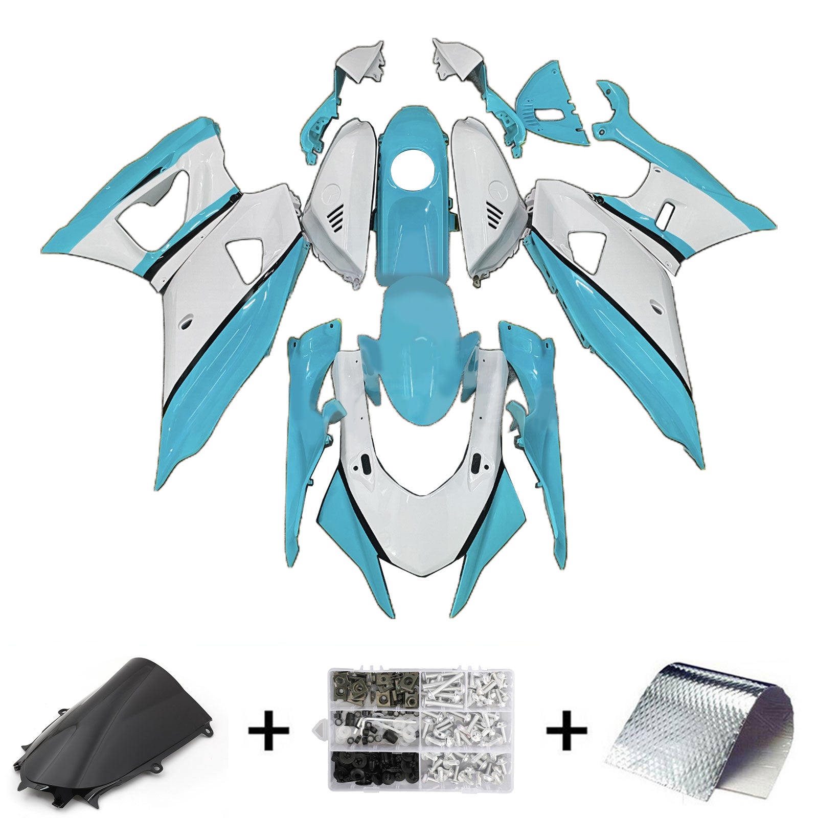 Amotopart 2021-2024 Yamaha YZF-R7 White Light Blue Fairing Kit