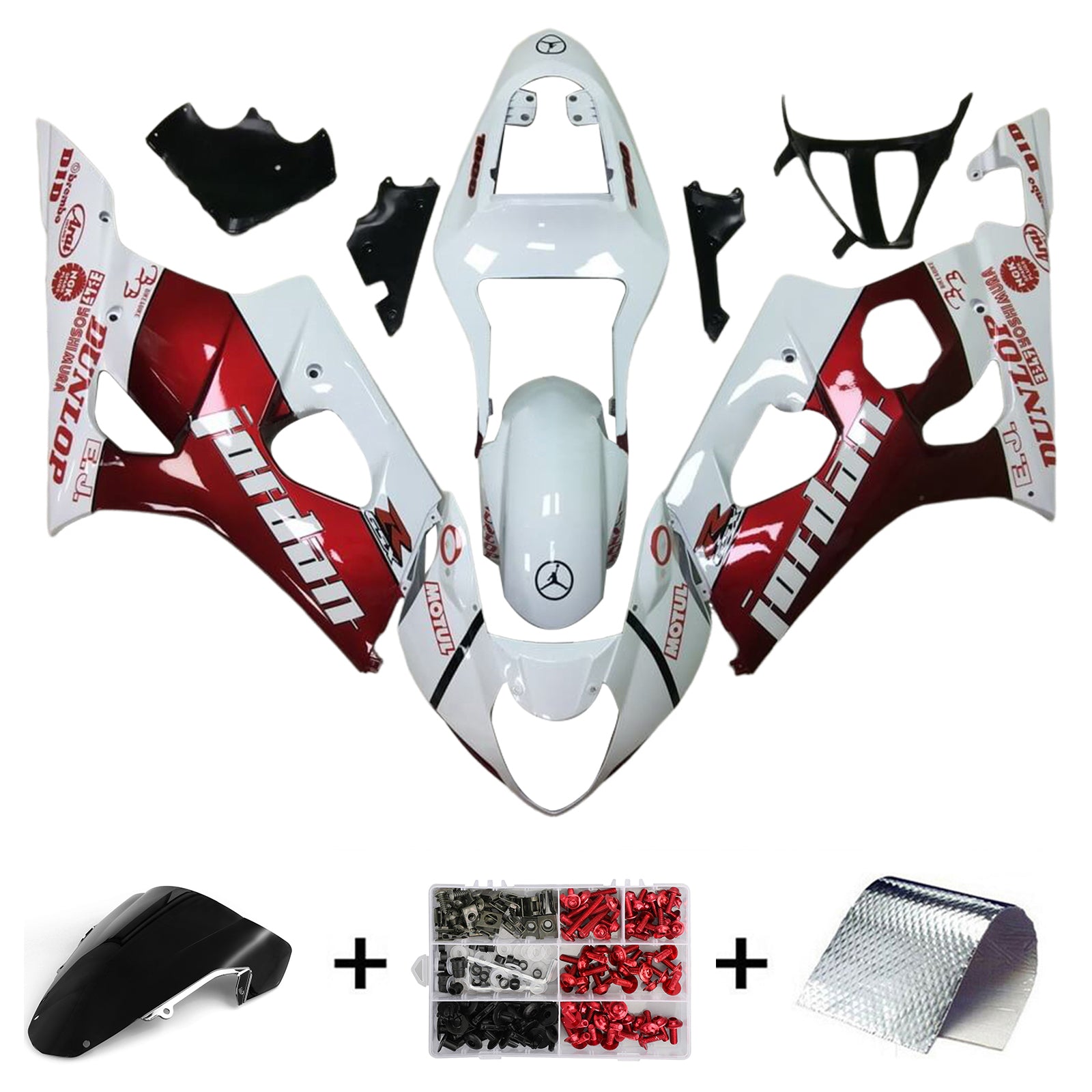 Amotopart 2003-2004 K3 GSXR1000 Suzuki Kit de carenado rojo y blanco brillante