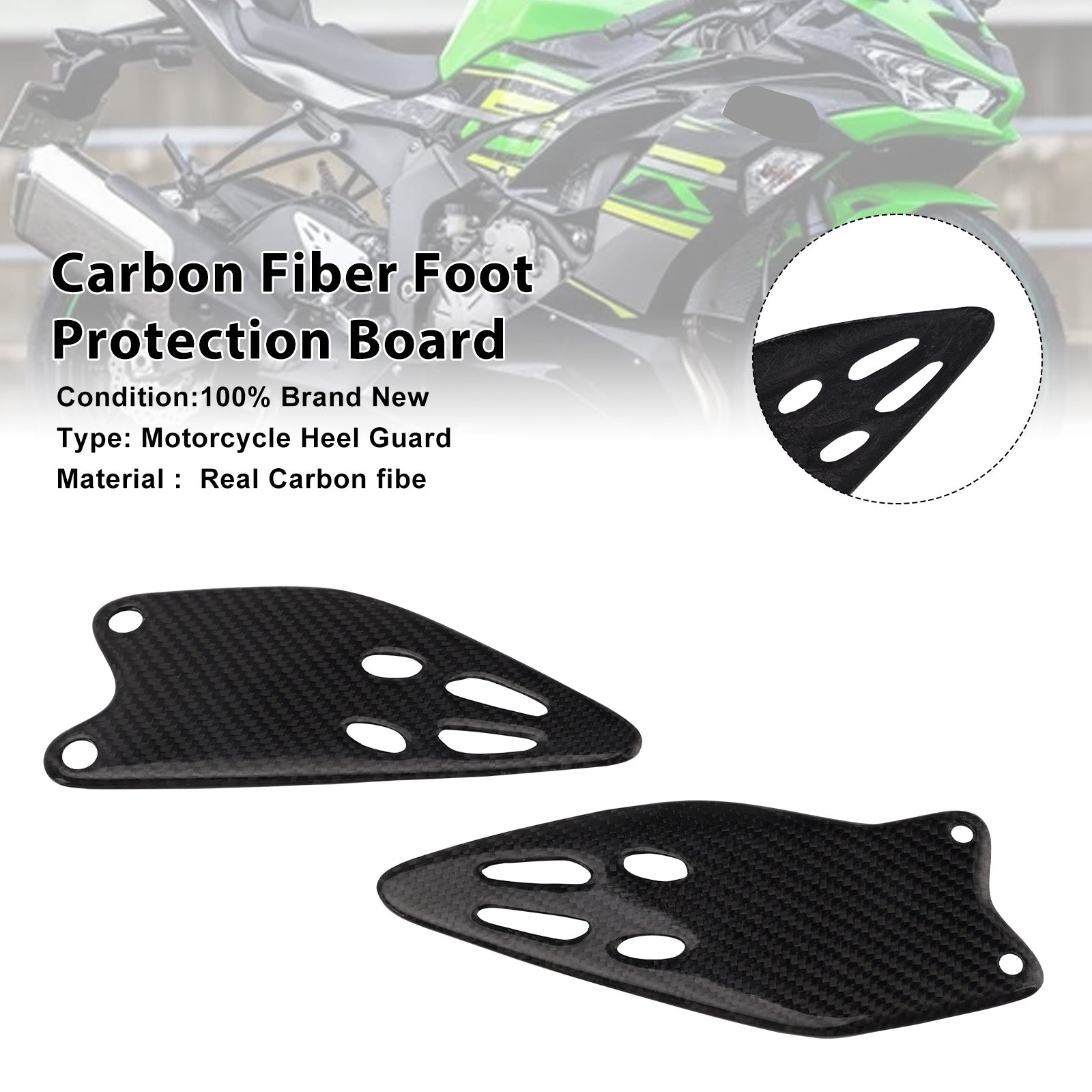Kawasaki ZX-6R 636 2019-2025 Placa de proteção para pés em fibra de carbono real