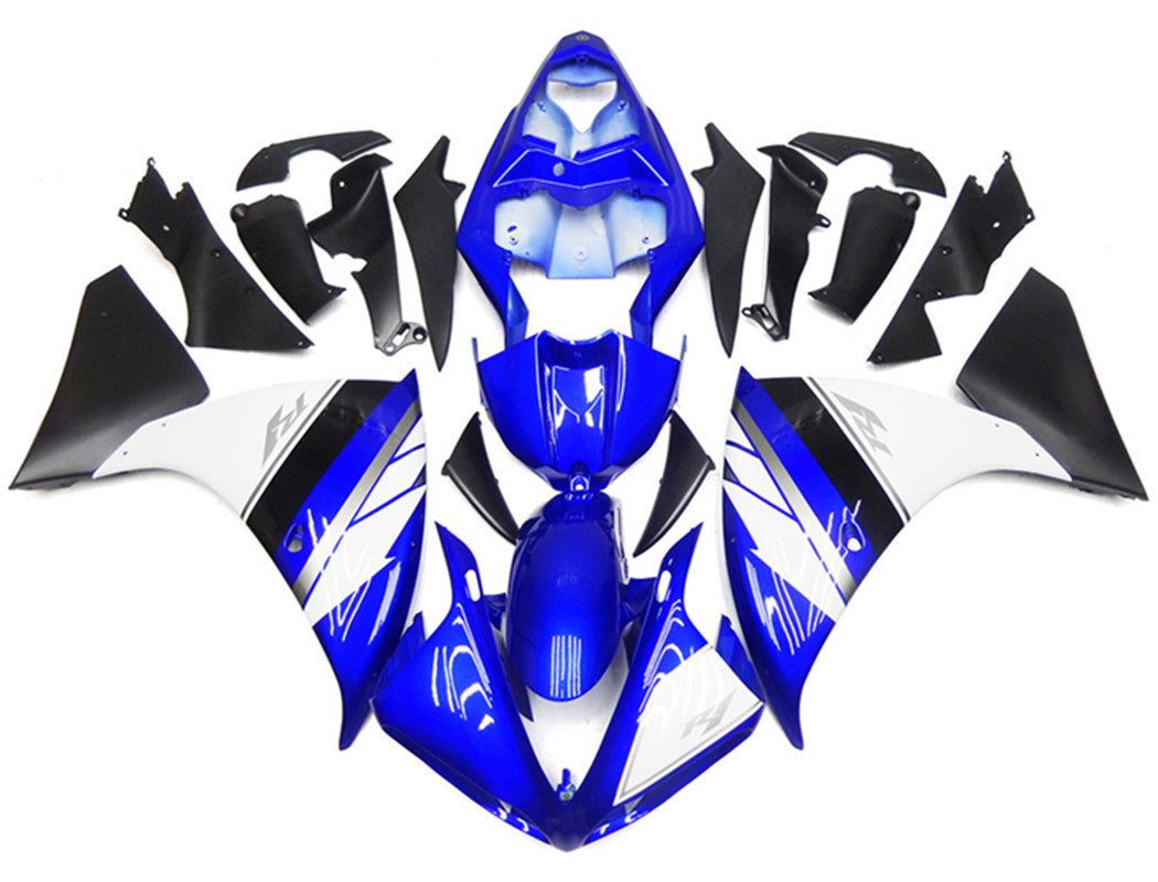 Amotopart Yamaha YZF 1000 R1 2012–2014 weiß-blaues Style1 Verkleidungsset