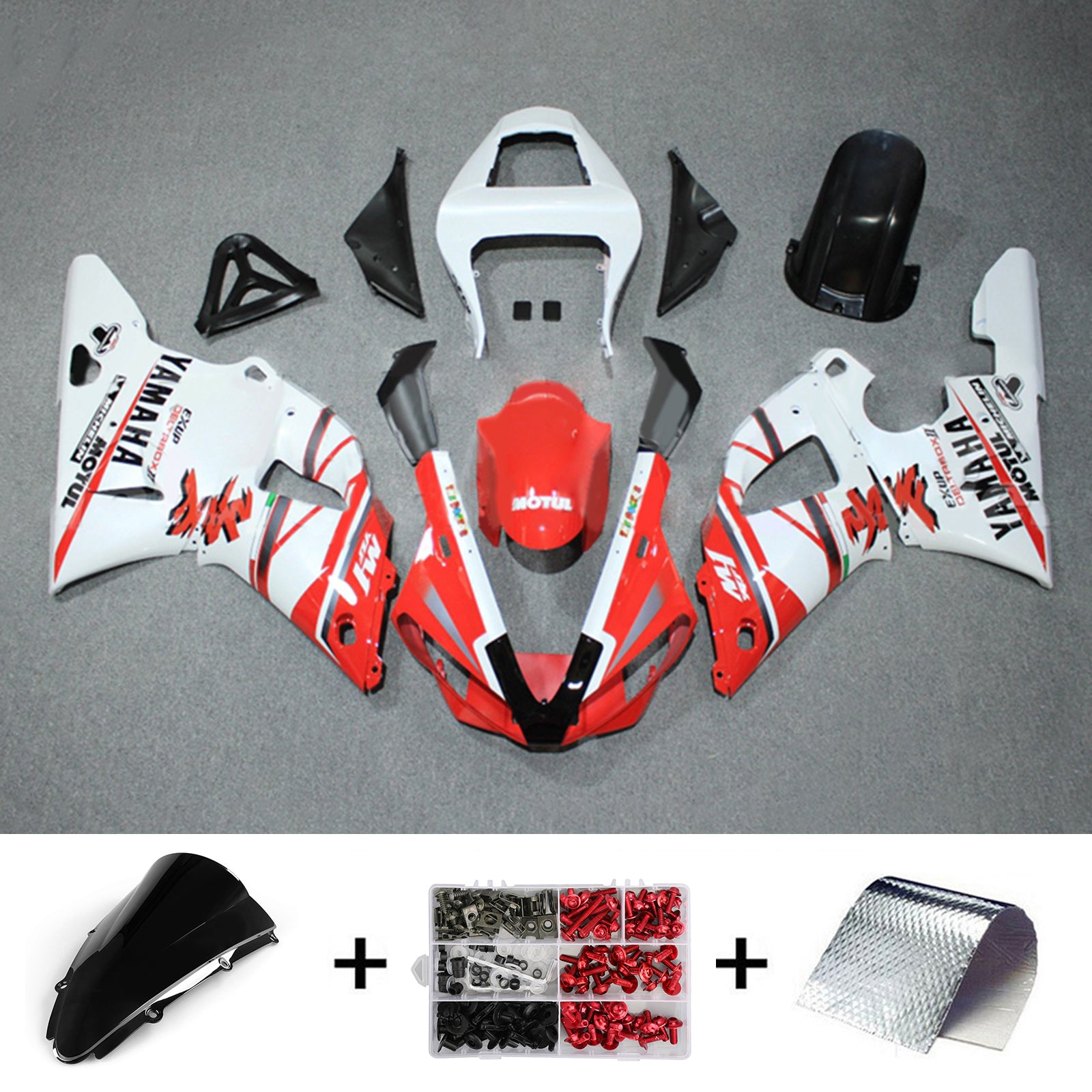 Amotopart 2000-2001 YZF 1000 R1 Yamaha Rojo y Blanco Style3 Kit de carenado