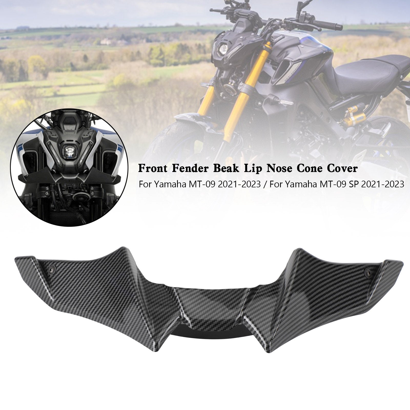 Front Fender Beak Lip Nose Cone Cover Spoilers för Yamaha MT-09 SP 2021-2023