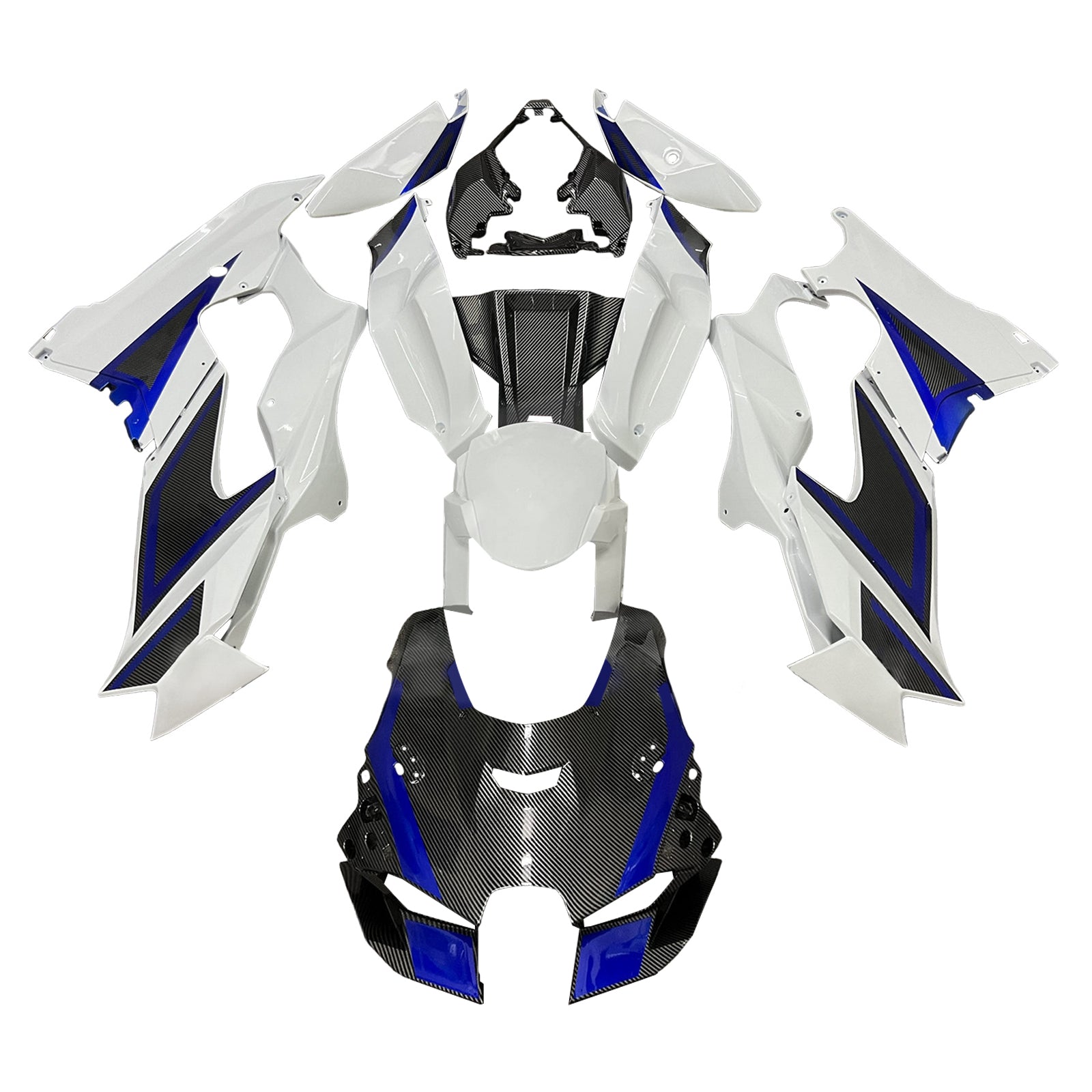 Amotopart 2021-2025 Kawasaki ZX14R ZZR1400 Carbon Fiber White Fairing