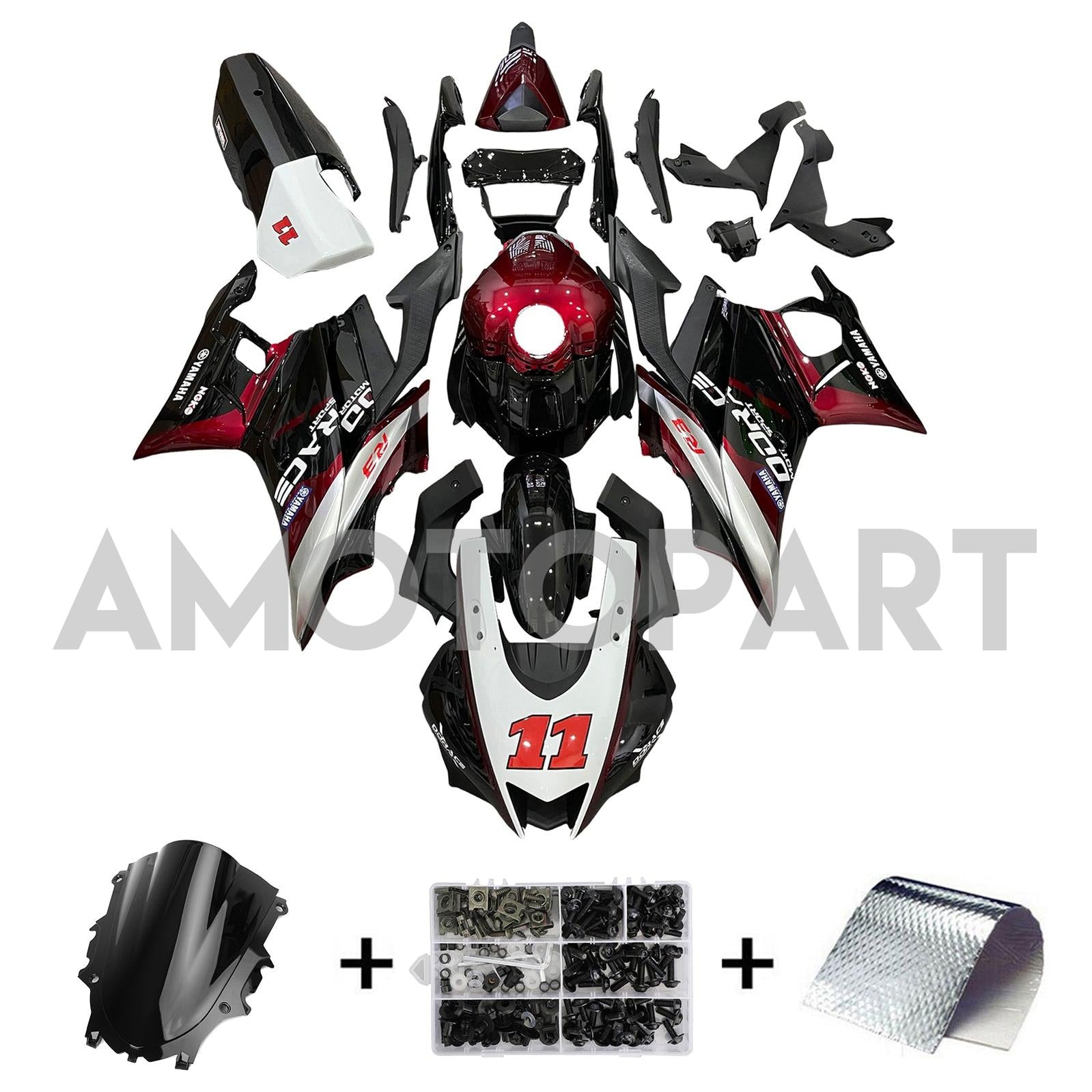 Amotopart 2022-2023 Yamaha YZF-R3 R25 Red & Black Fairing Kit