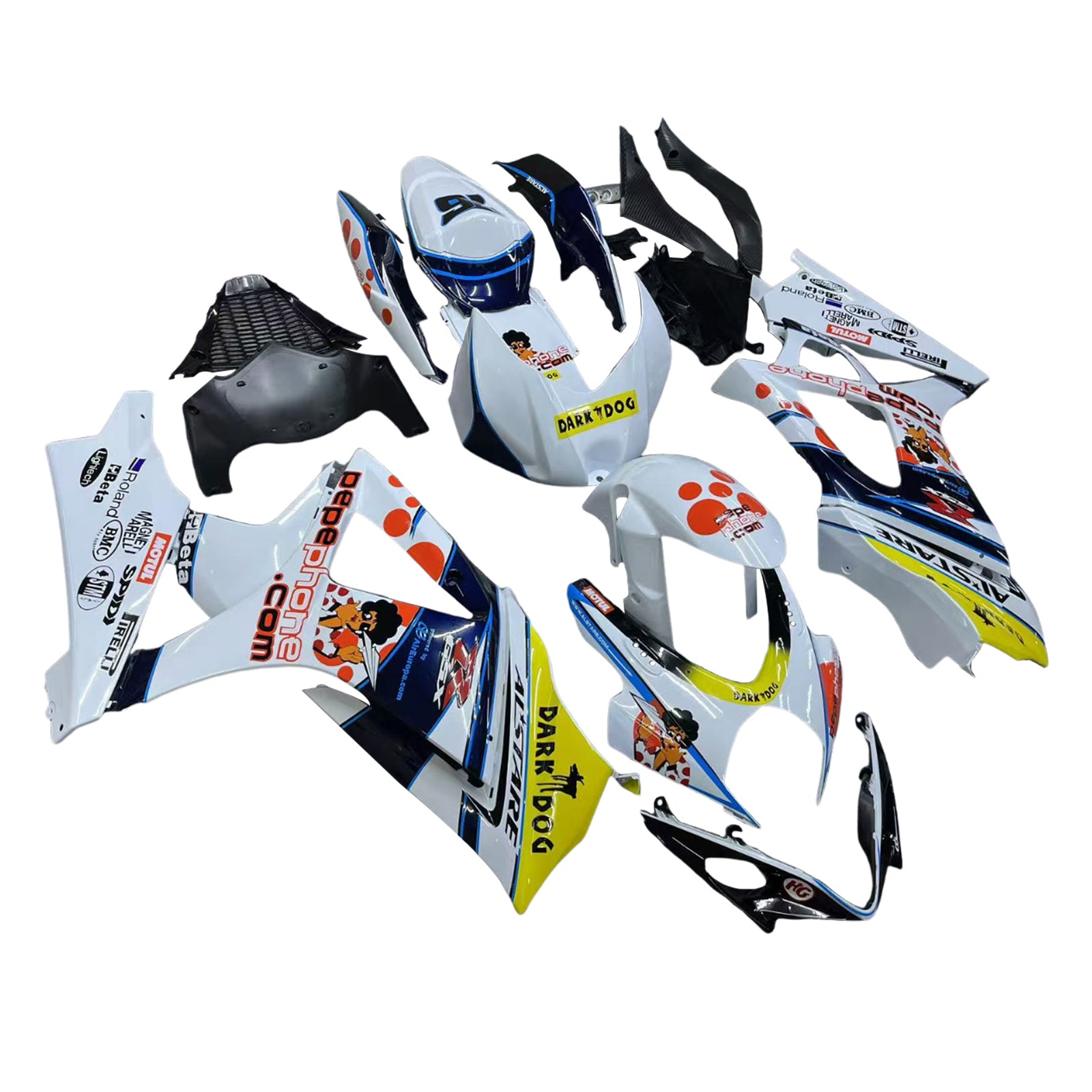 Amotopart 2007-2008 Suzuki GSXR1000 White Black Yellow Red Fairing Kit