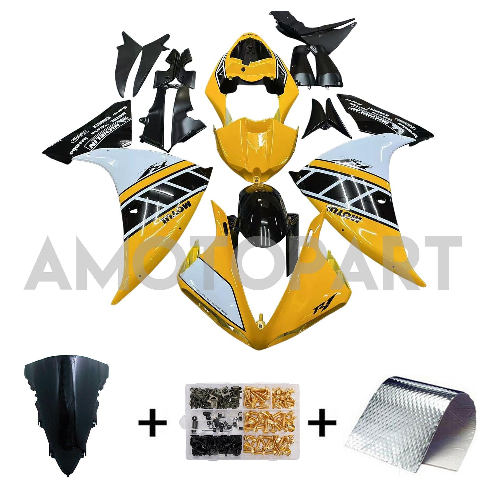 Amotopart 2009-2011 Yamaha YZF 1000 R1 Yellow Black White Fairing Kit