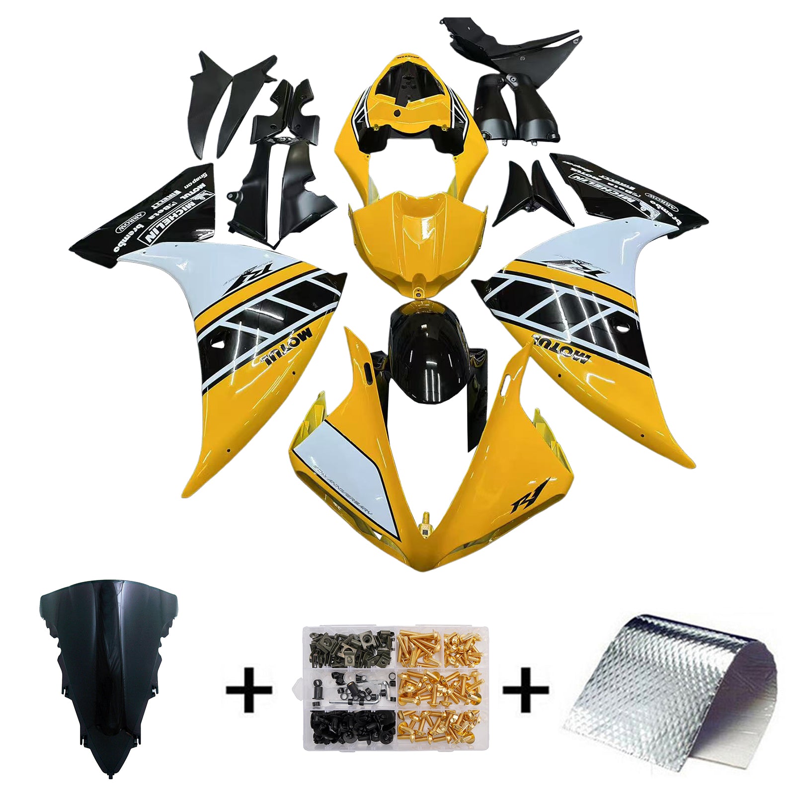 Amotopart 2009-2011 Yamaha YZF 1000 R1 Yellow Black White Fairing Kit
