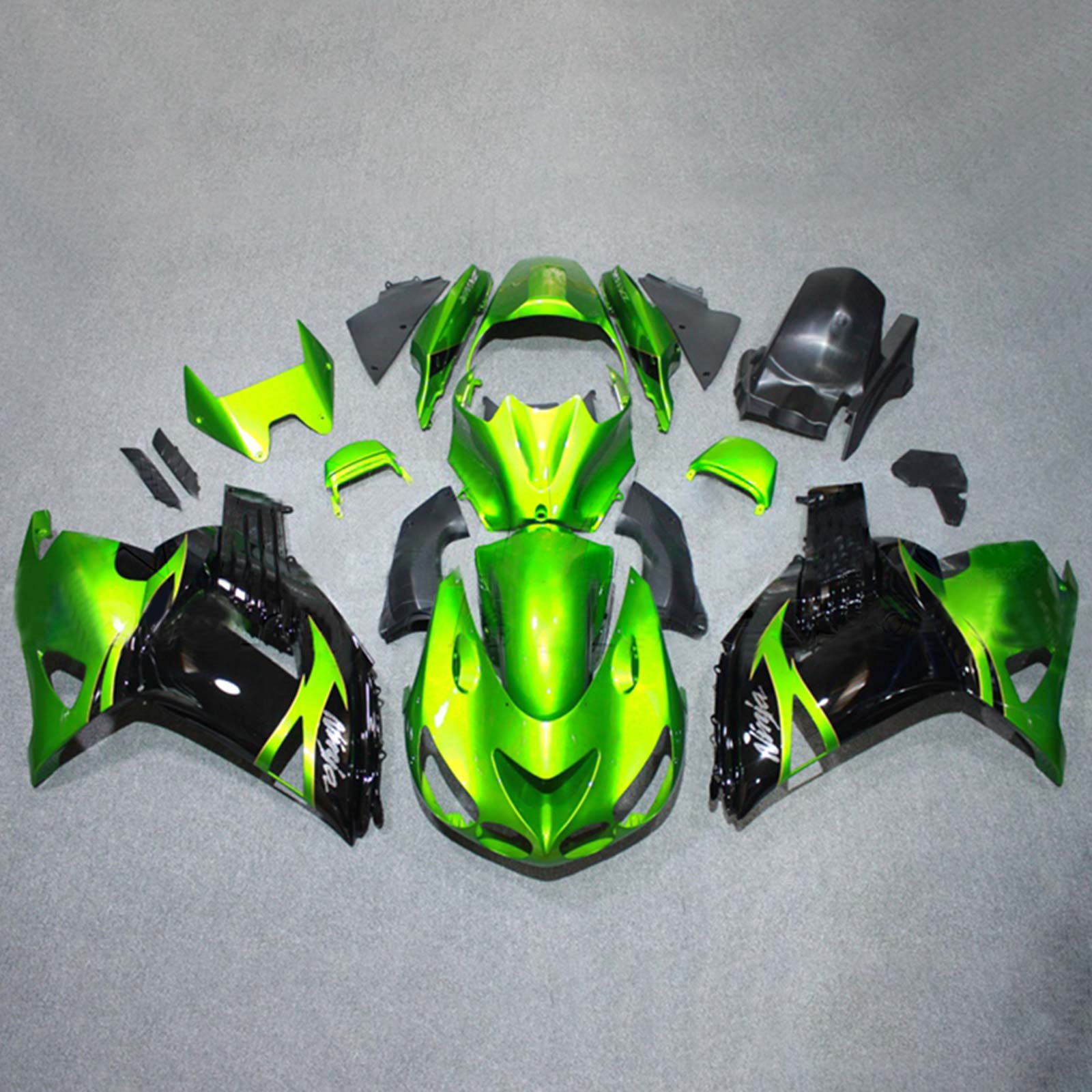 Amotopart Kit de carénage Kawasaki ZX14R vert et noir Style1 2006-2011