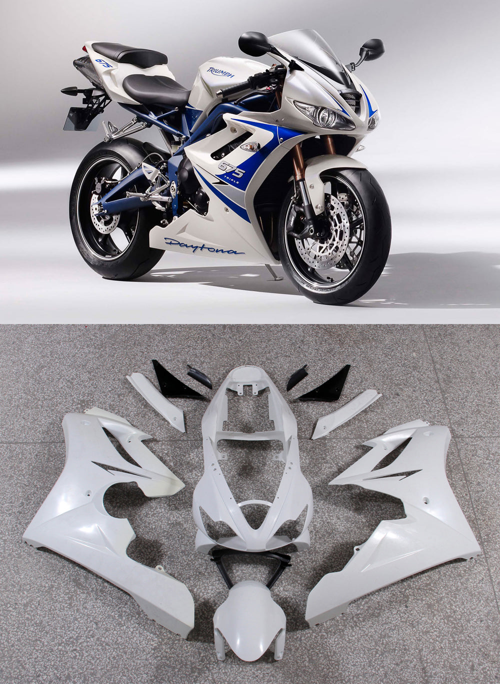 Amotopart 2006-2008 Triumph Daytona 675 Silver White Blue Fairing Kit