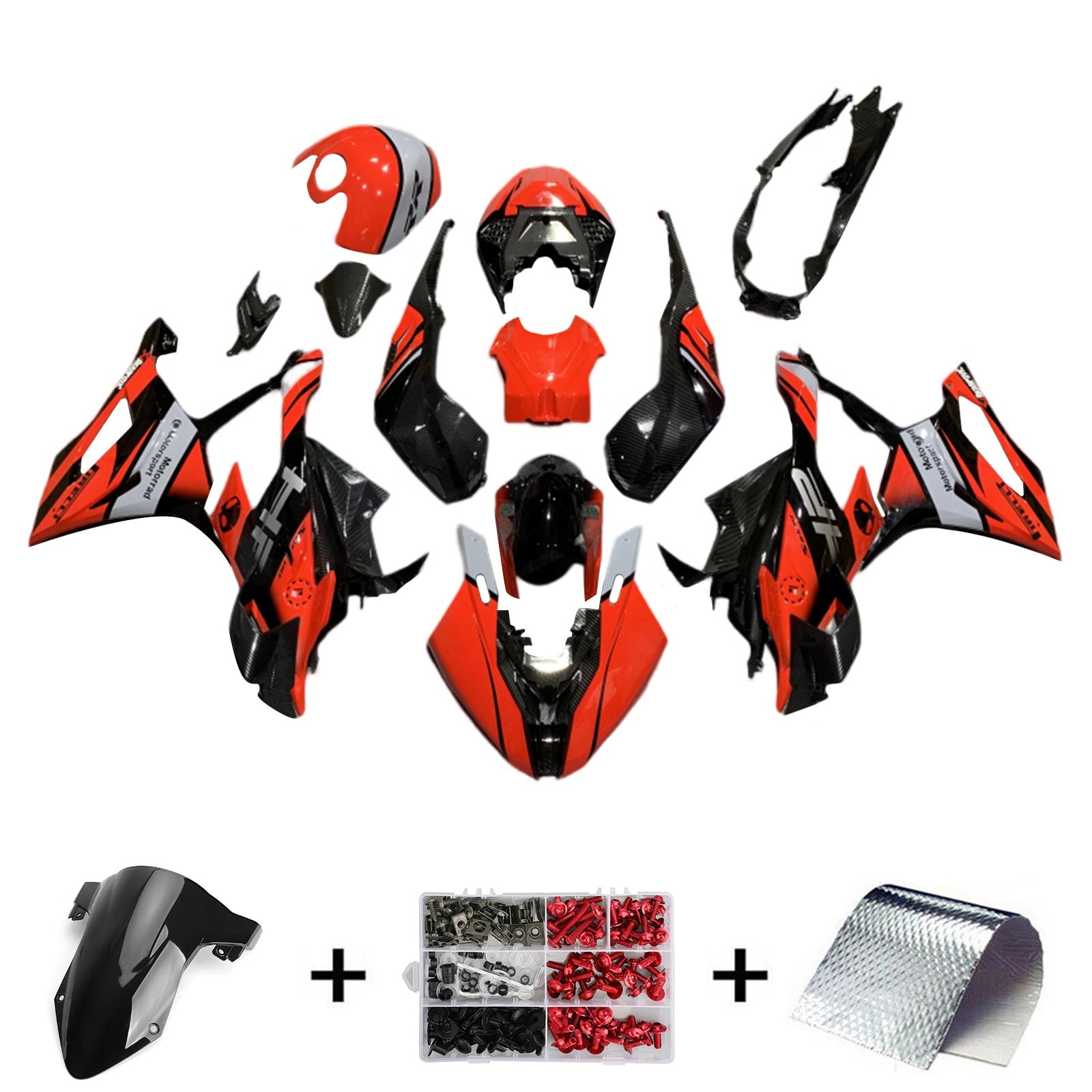 Kit de carenado Amotopart BMW S1000RR 2019-2022 negro y rojo